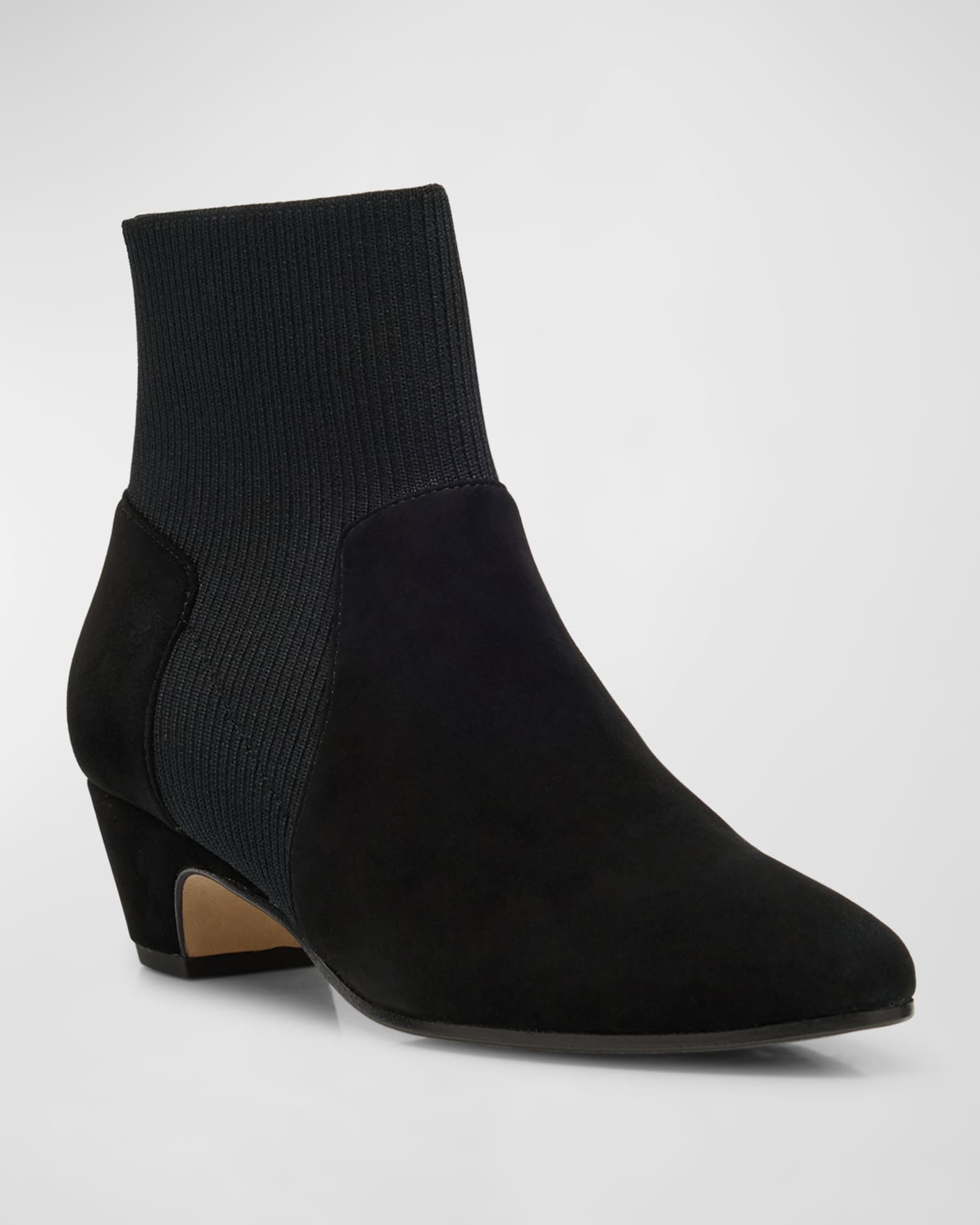Muzy Pointed Knit Suede Ankle Booties