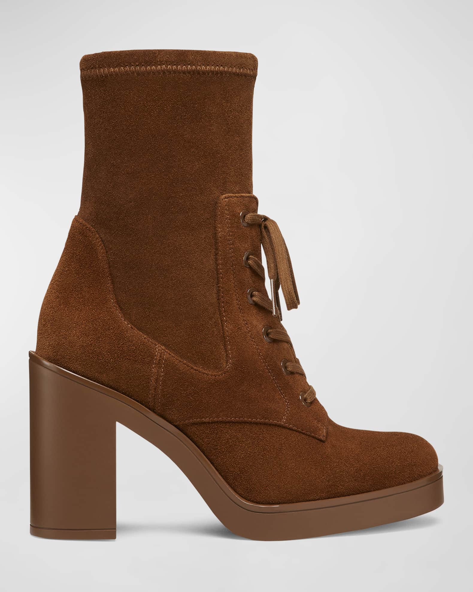 Everitt Stretch Suede Lace-Up Booties 0