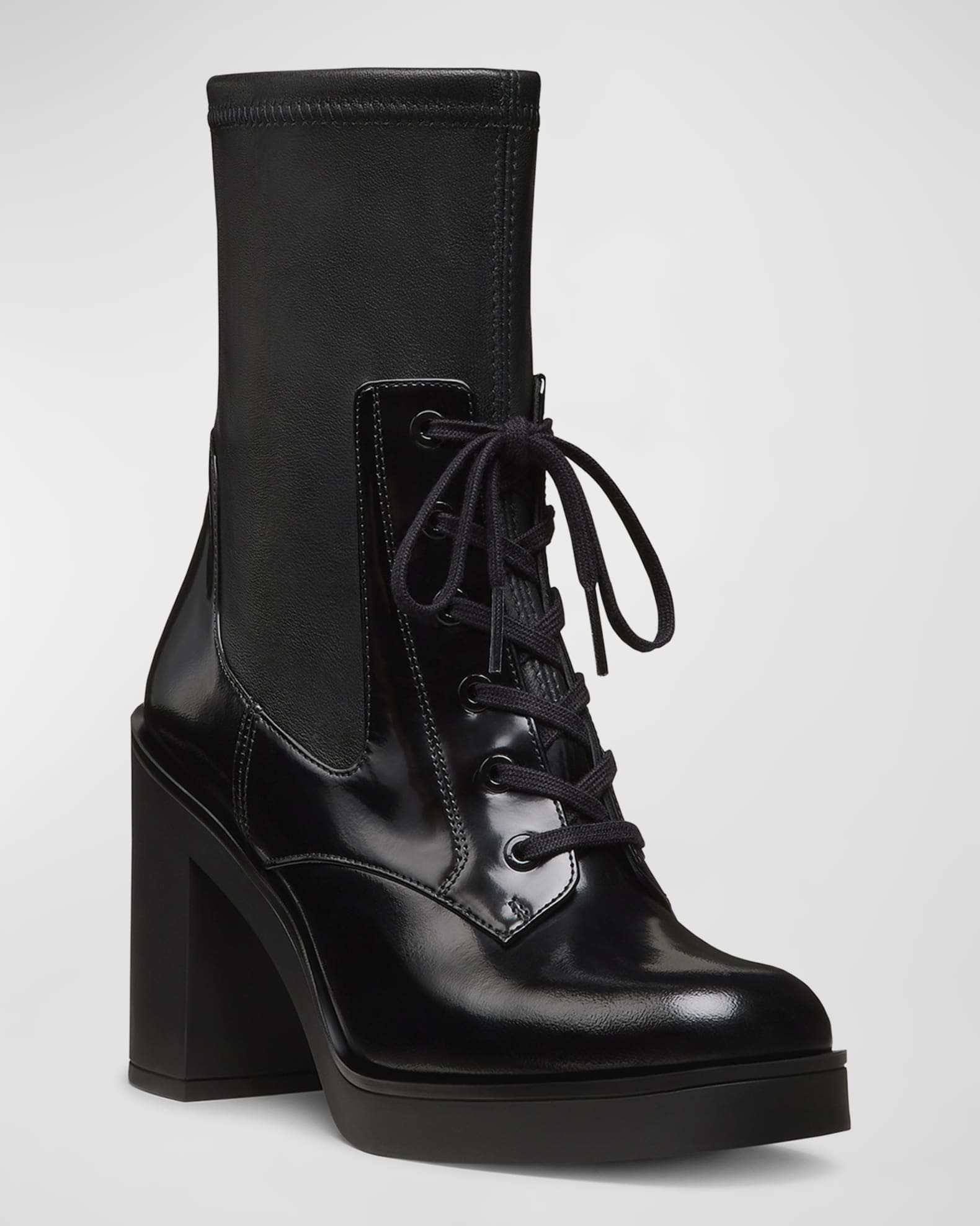 Stuart Weitzman Everitt Stretch Leather Lace Up Booties Neiman Marcus