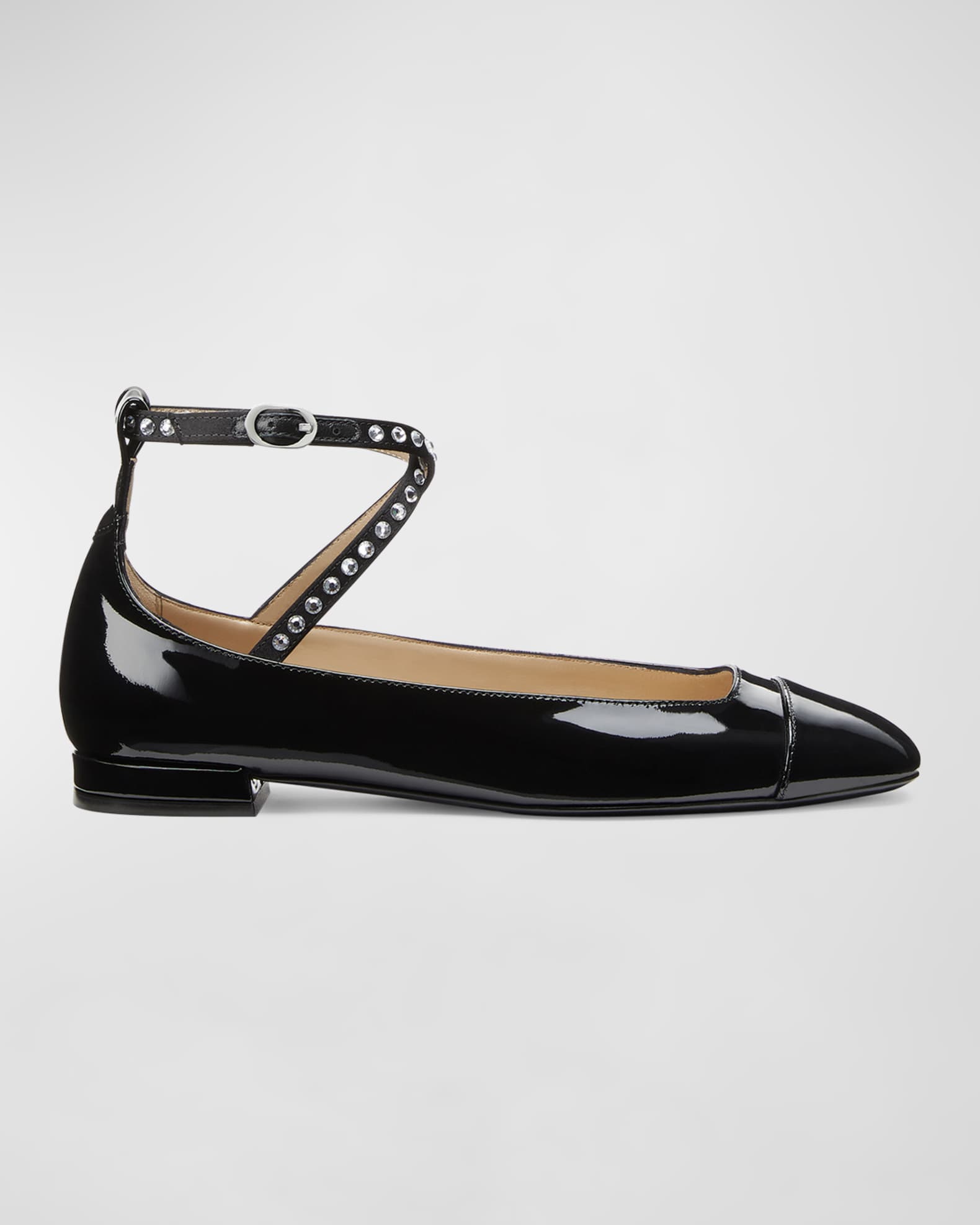 Stuart Weitzman Eden Embellished Patent Crisscross Ballerina Flats