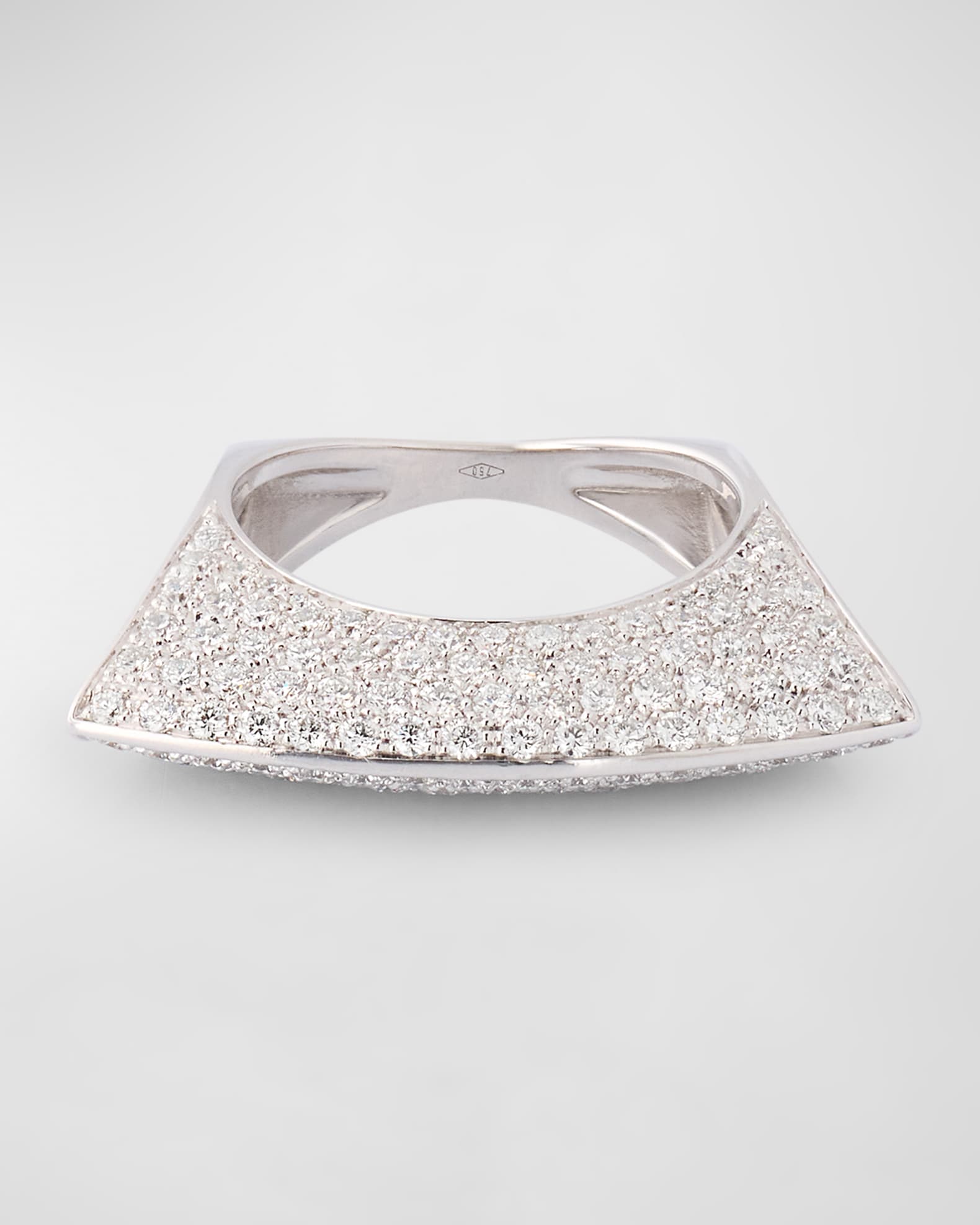 18K White Gold White Diamond Lotus Ring with Cross Pattern 0