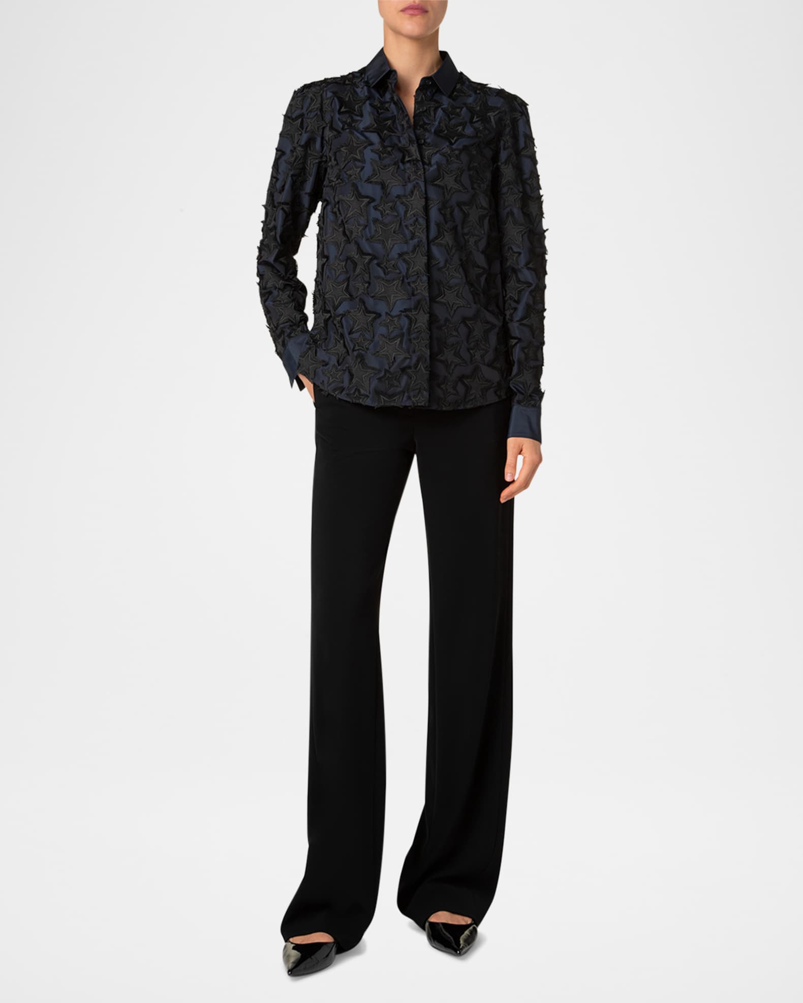 3D Star Embroidered Taffeta Blouse