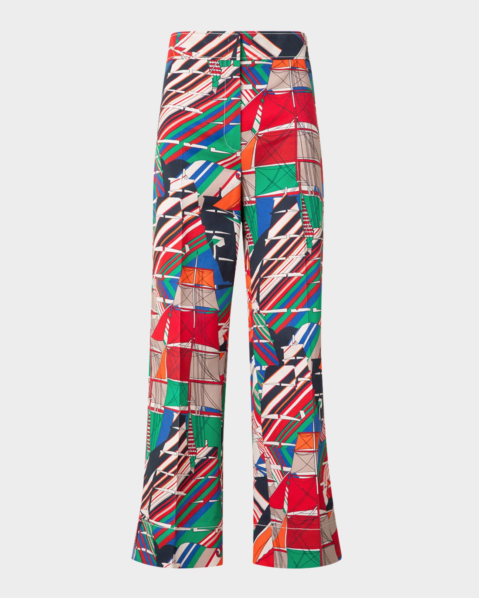Chieko Denim Sea Clipper Print Cropped Pants 0