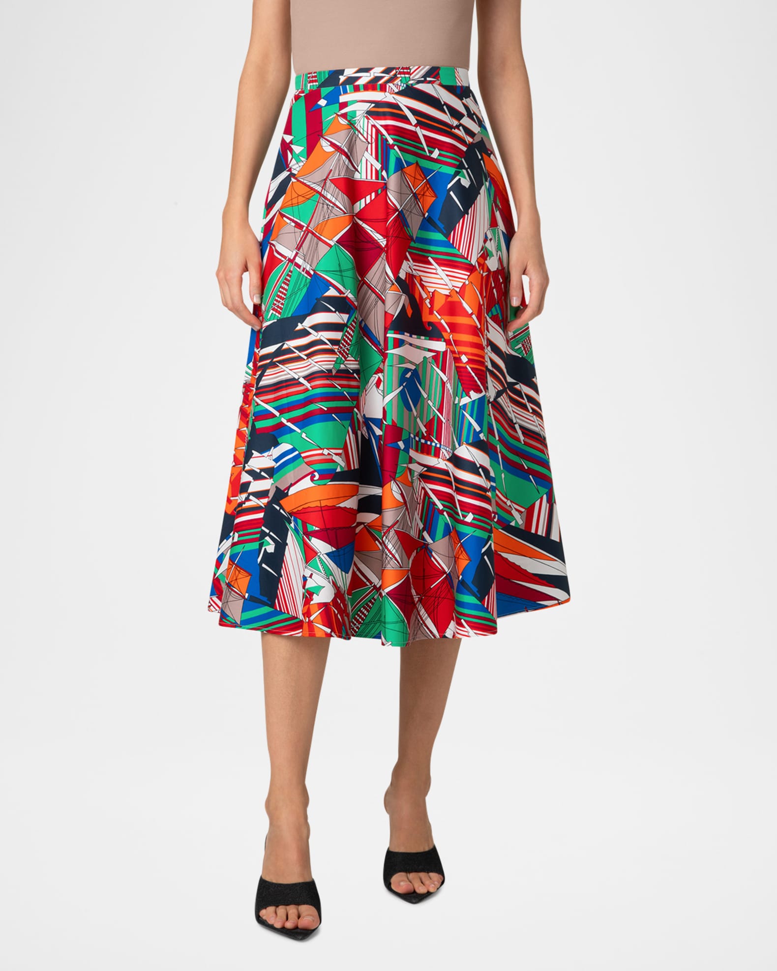 Sea Clipper Print Flared Midi Skirt 1
