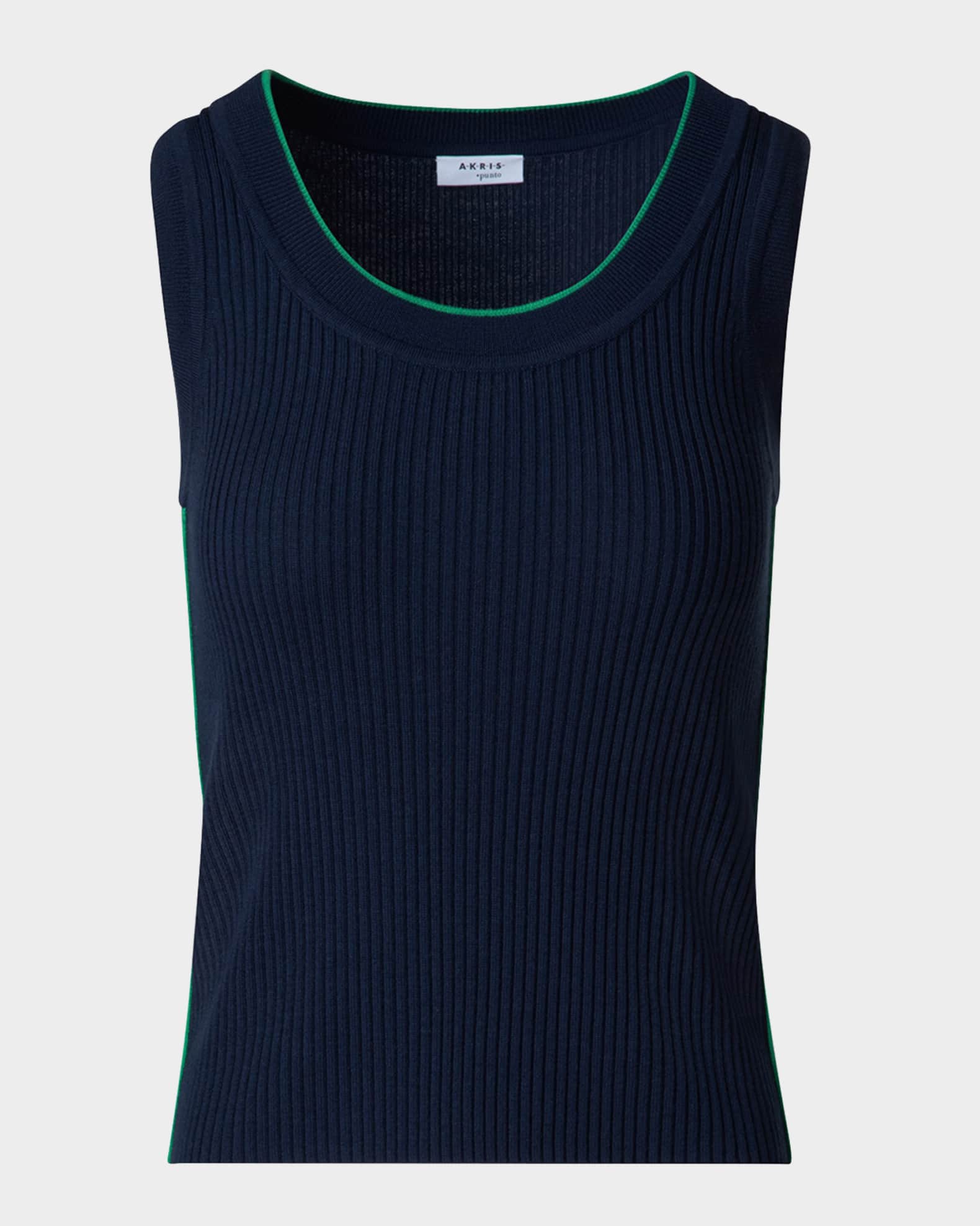 Ribbed Merino Wool Tank Top with Contrast Piping 0