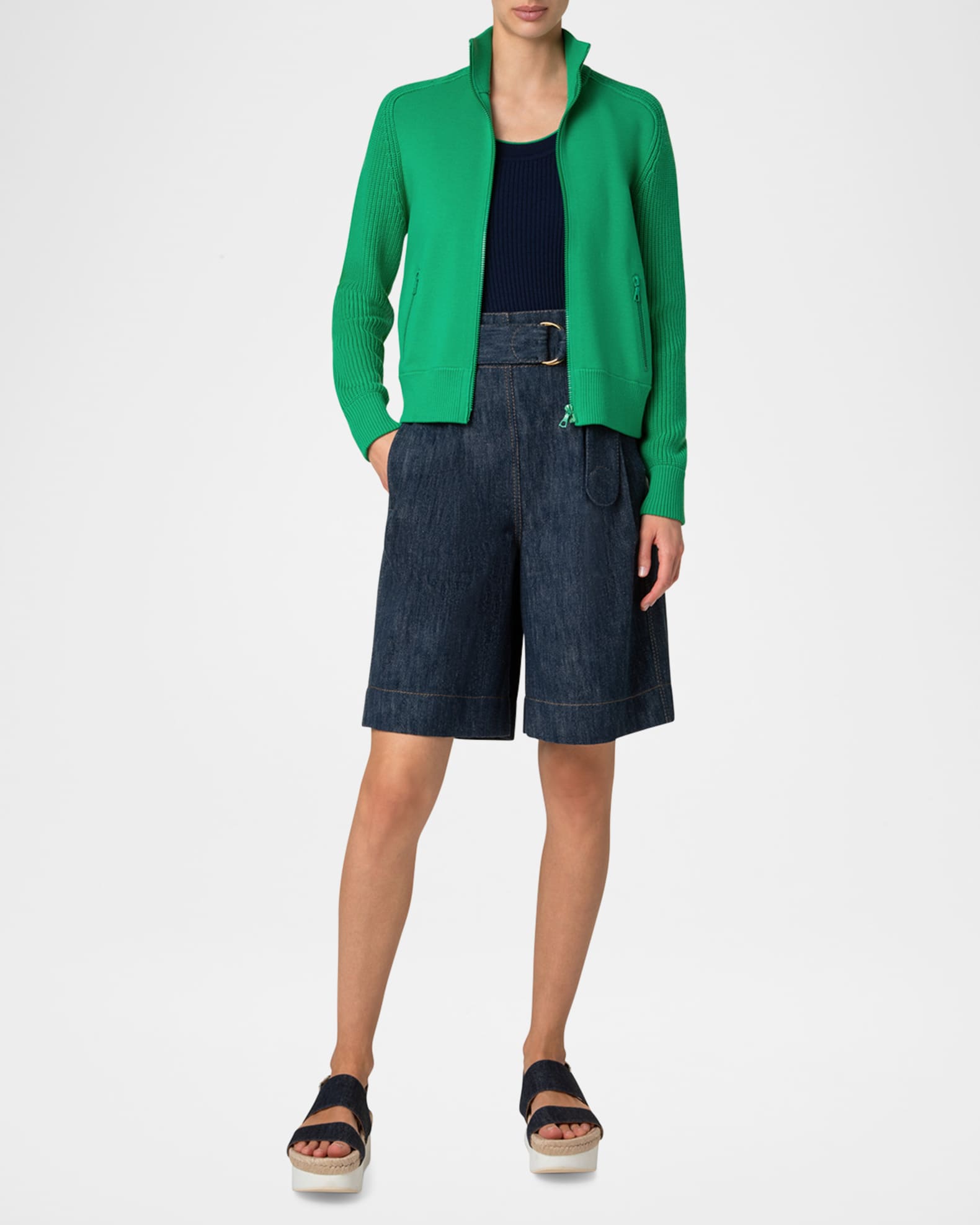Mock-Neck Milano Knit Zip Bomber Cardigan 1