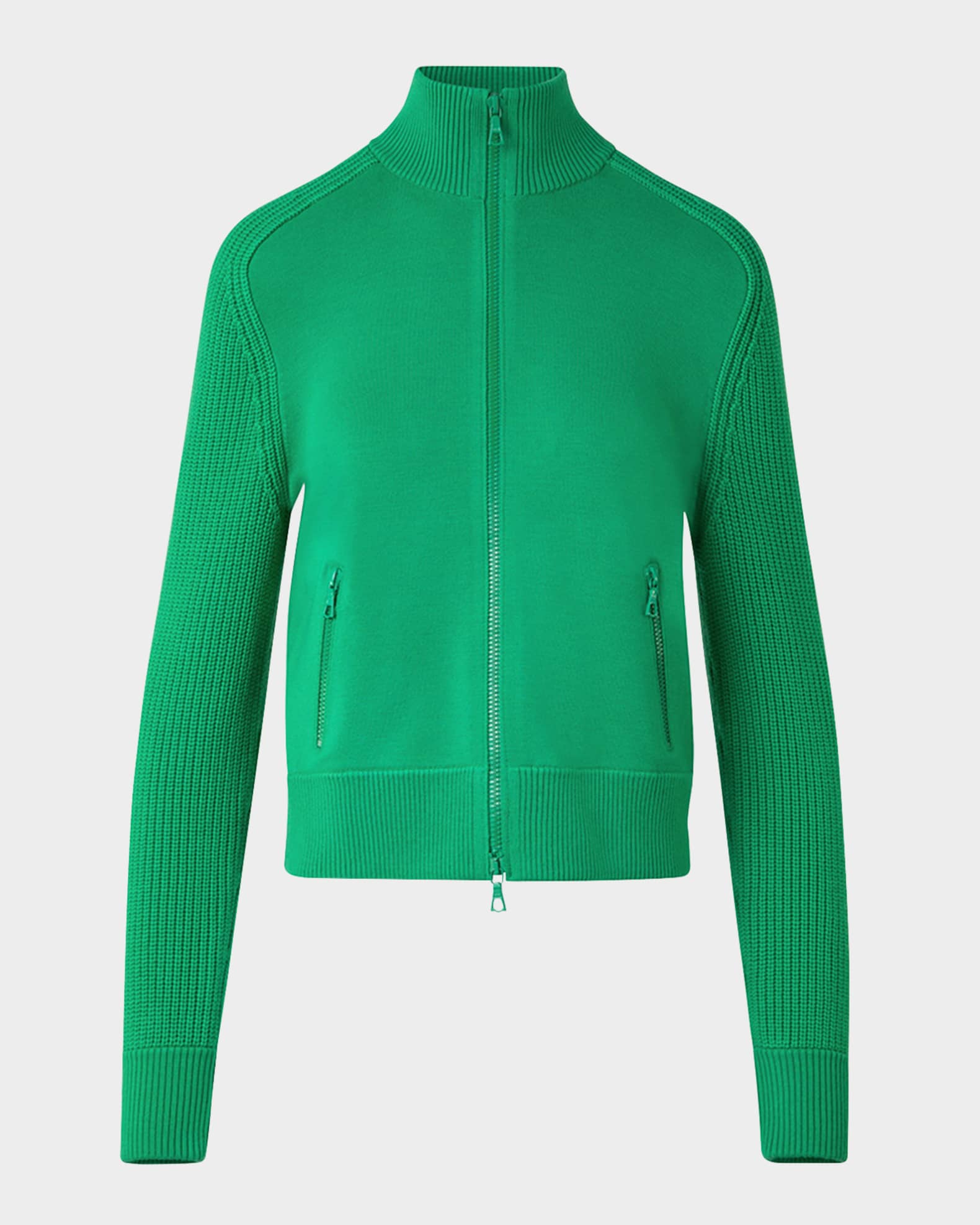 Mock-Neck Milano Knit Zip Bomber Cardigan 0