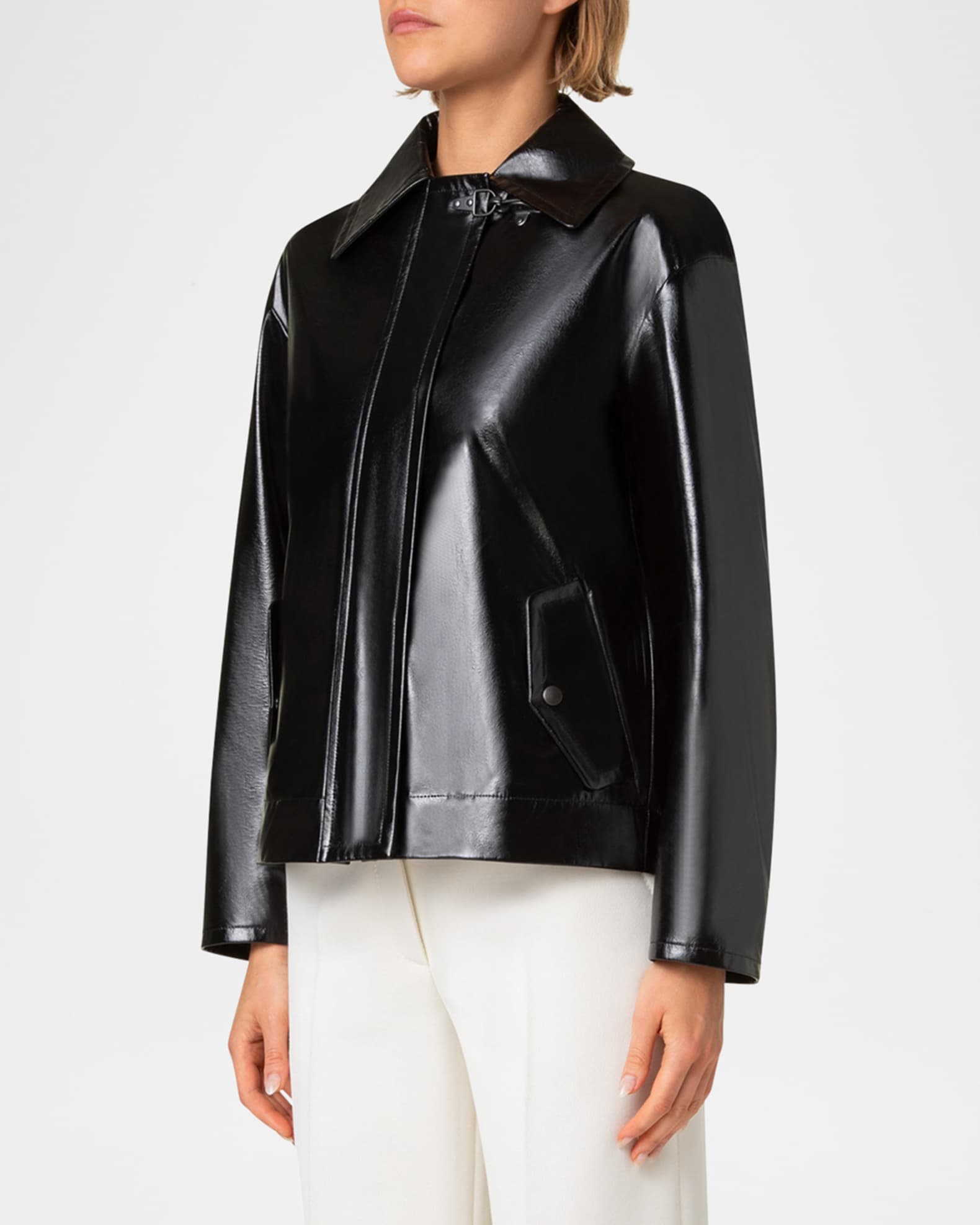 Akris punto Carabine-Hook Lacquered Faux Leather Jacket | Neiman