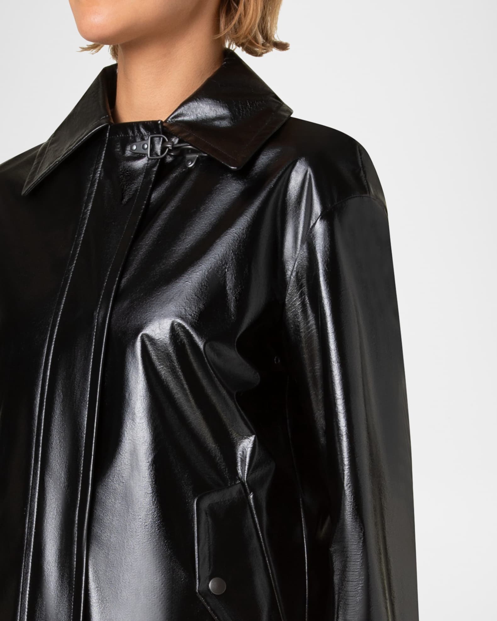 Akris punto Carabine-Hook Lacquered Faux Leather Jacket | Neiman