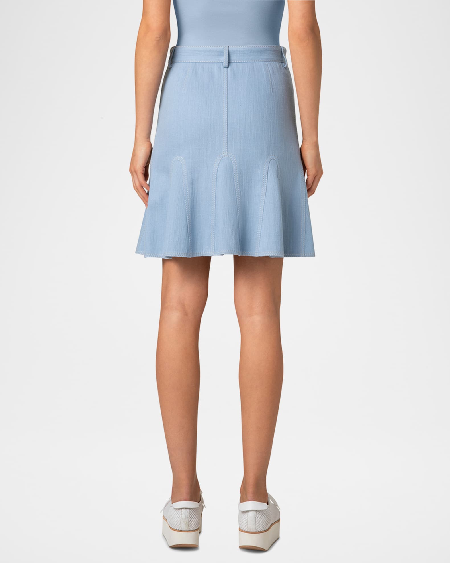 Denim mini godet skirt online