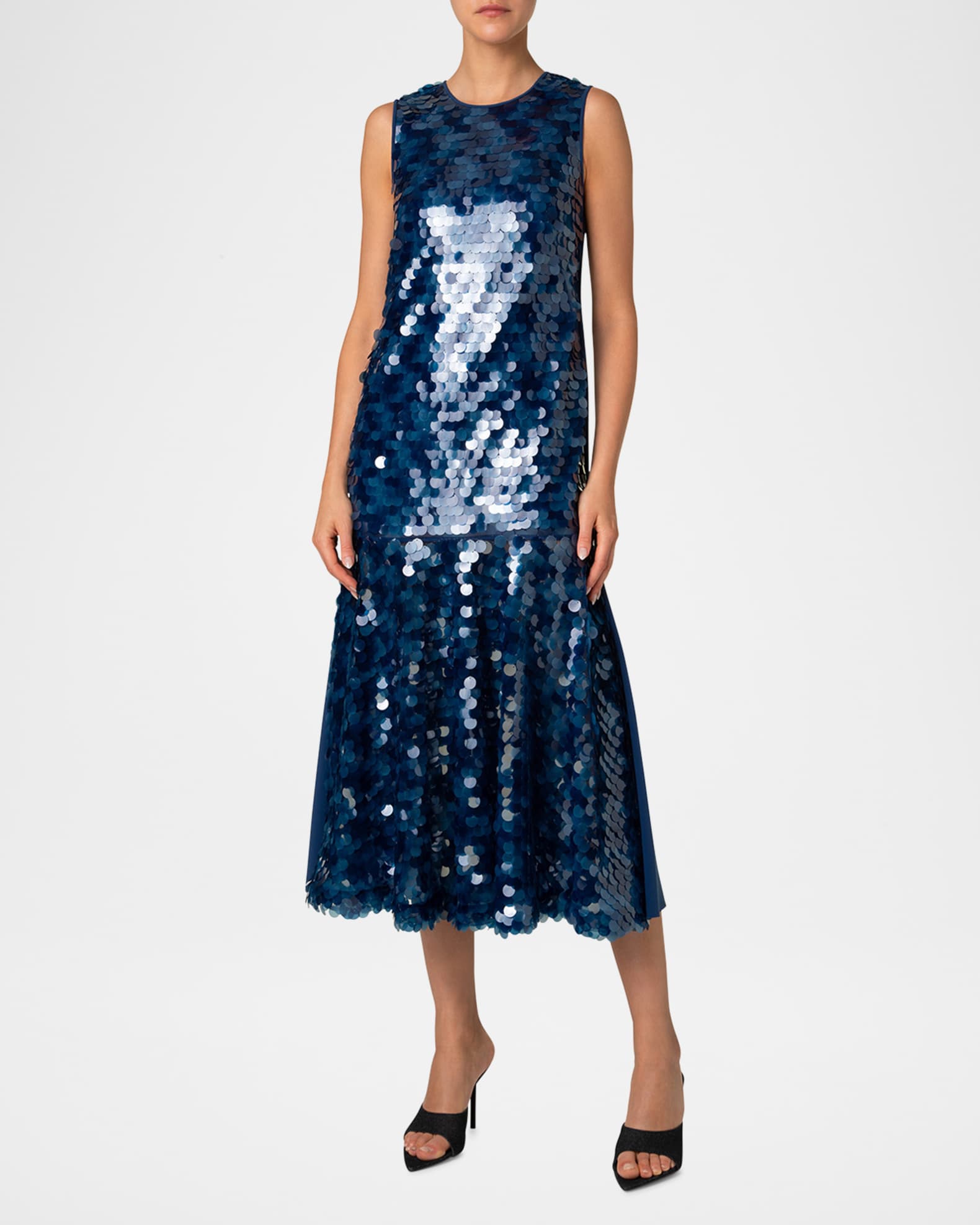 Mix-Media Dot Sequined Flounce Midi Dress 1