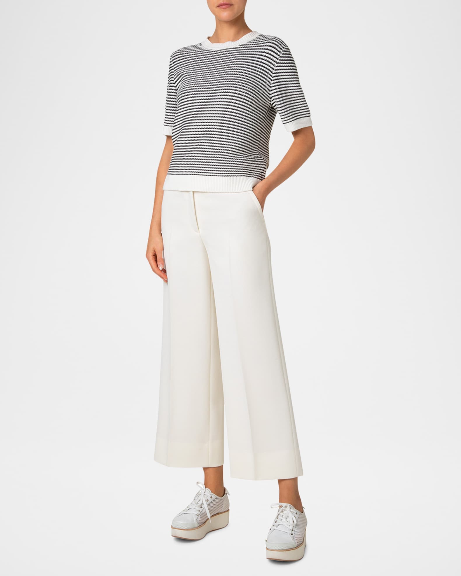 Chunky Tweed Knit Short-Sleeve Crop Sweater 1