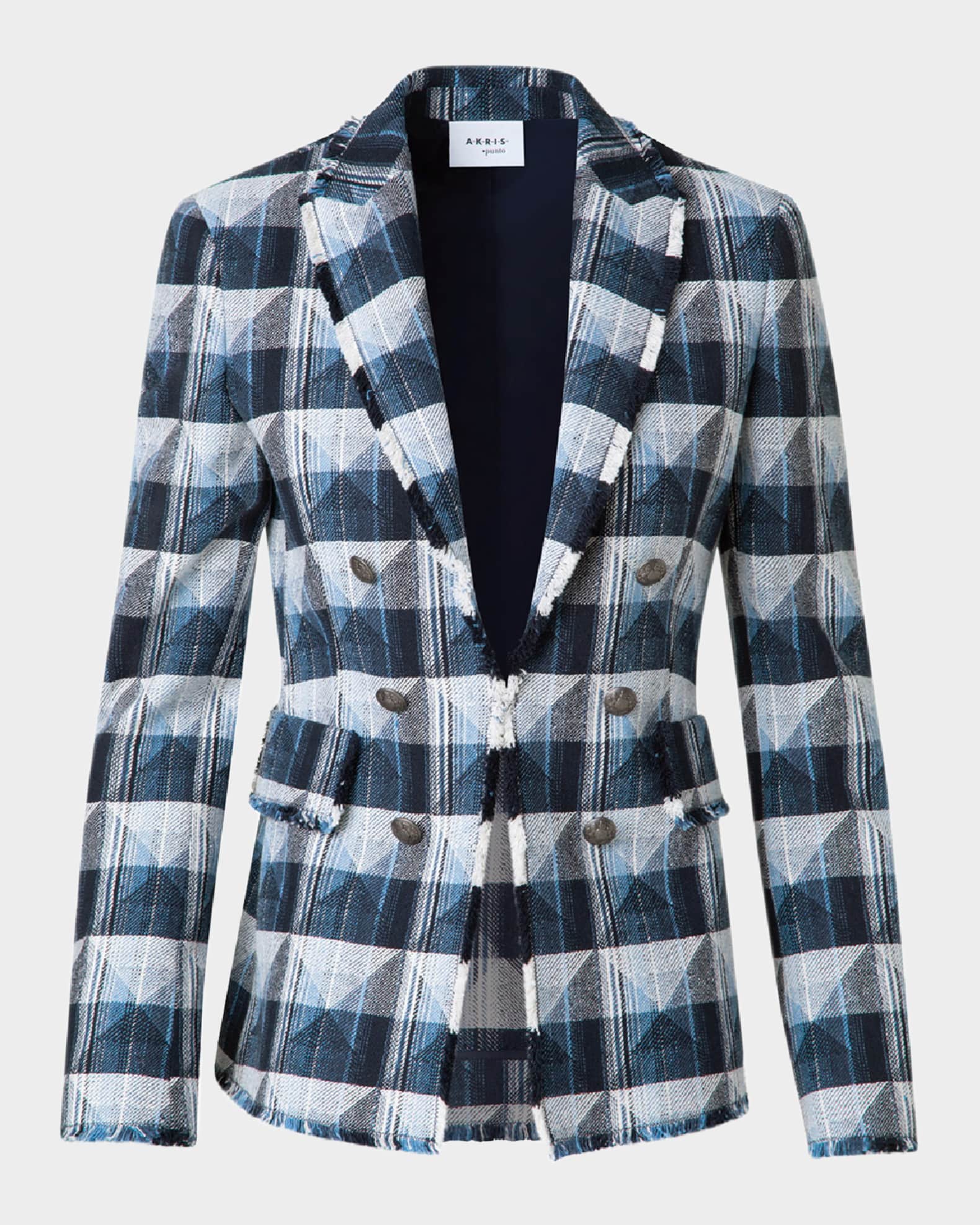 Rhombus Jacquard Denim Blazer with Double Breast Illusion 0