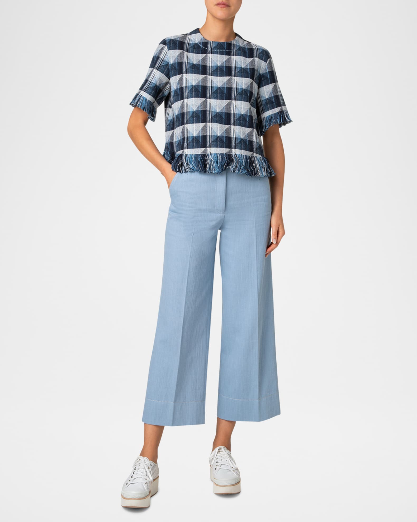 Rhombus Jacquard Denim Corp Blouse 1