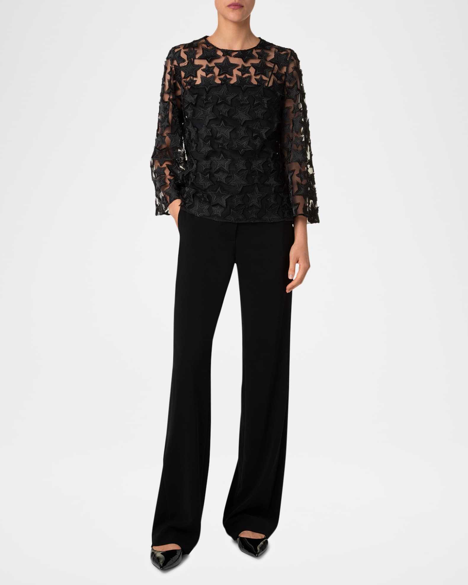 3D Star Embroidery Tulle Loose Blouse 1