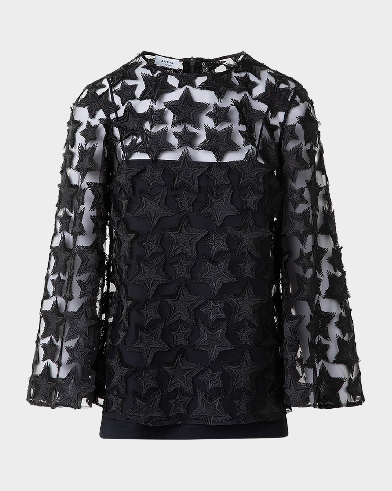 3D Star Embroidery Tulle Loose Blouse 0