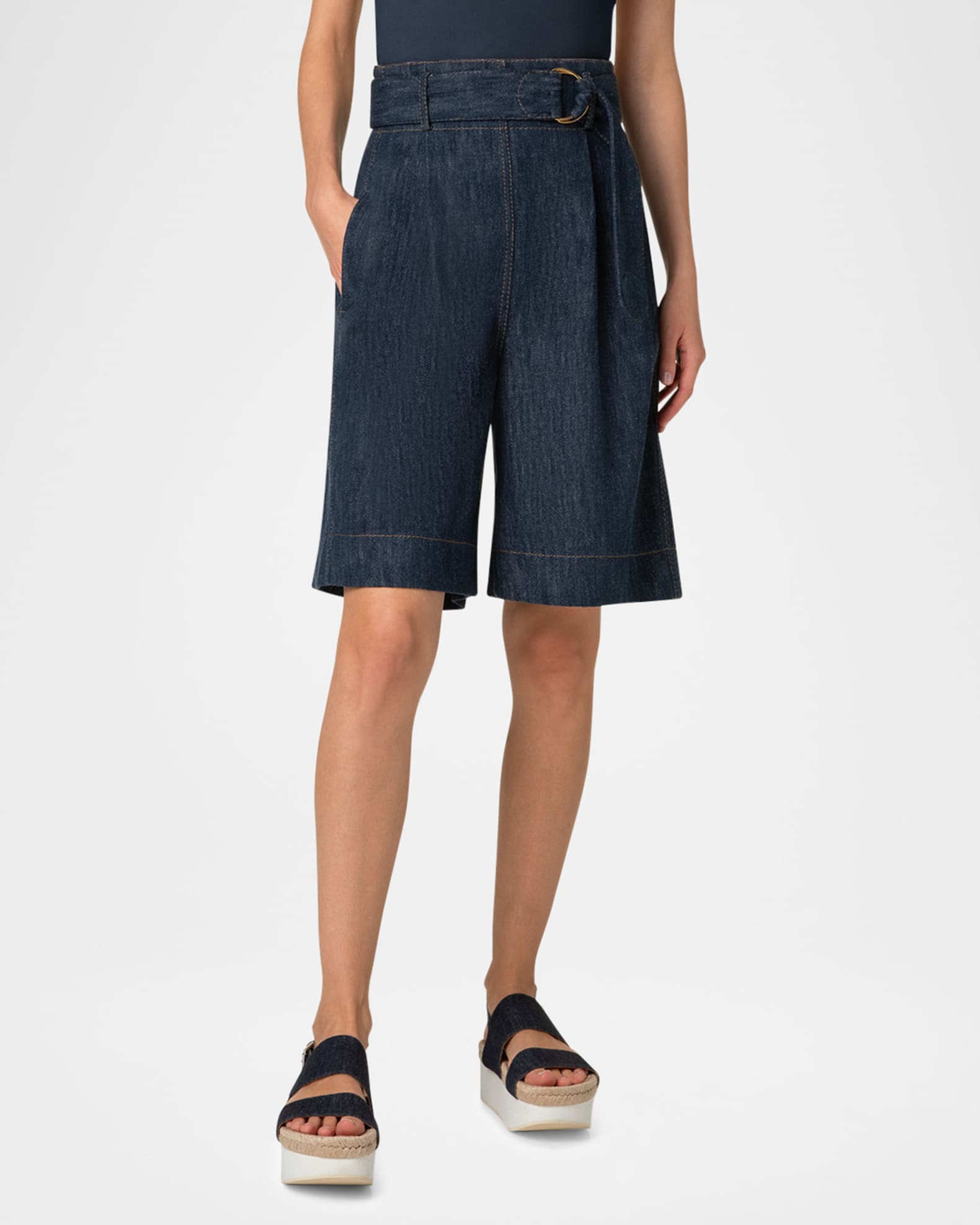 Fioretta Belted Sailor Denim Bermuda Shorts 1