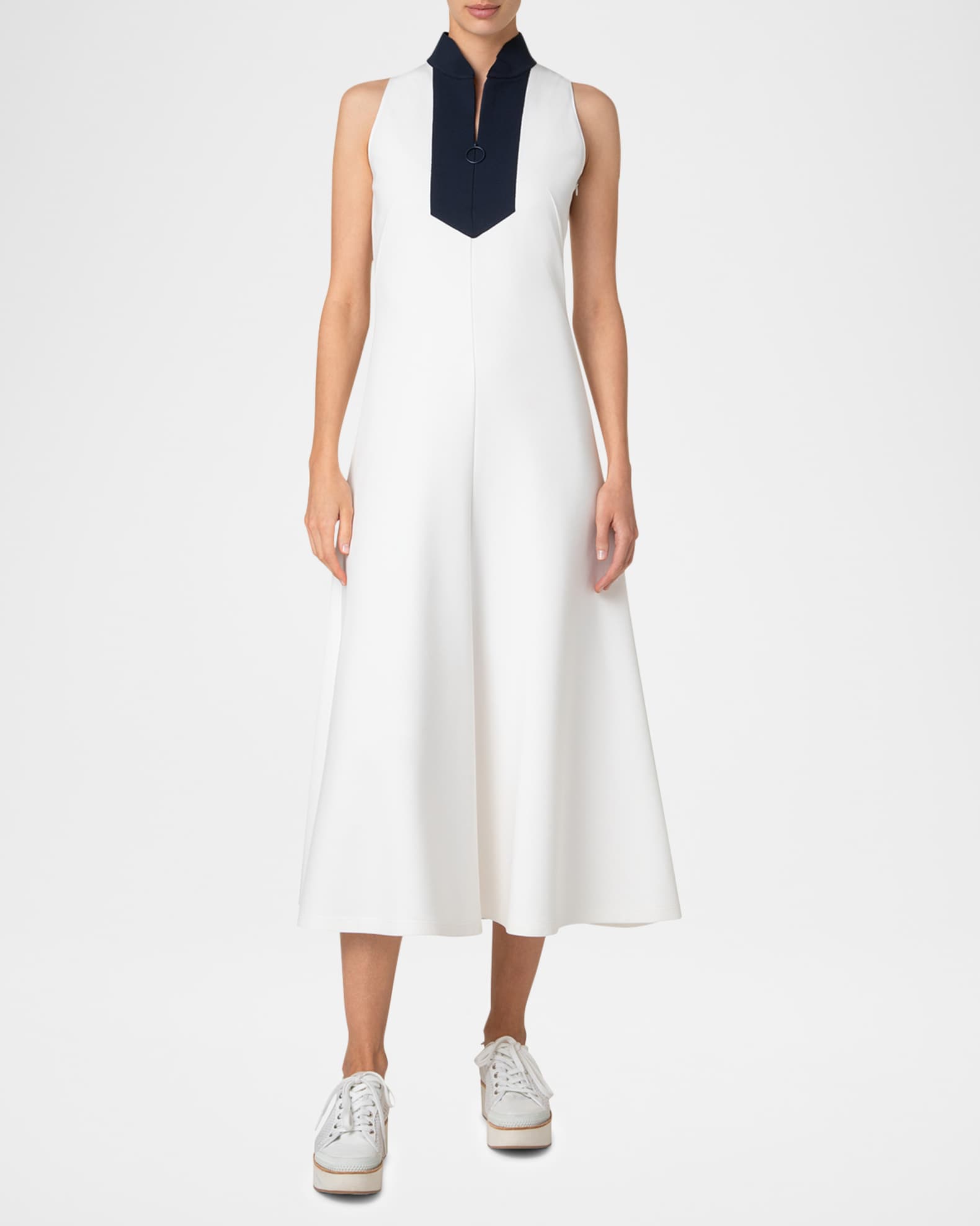 Colorblock Quarter-Zip Sleeveless Jersey Midi Dress 1