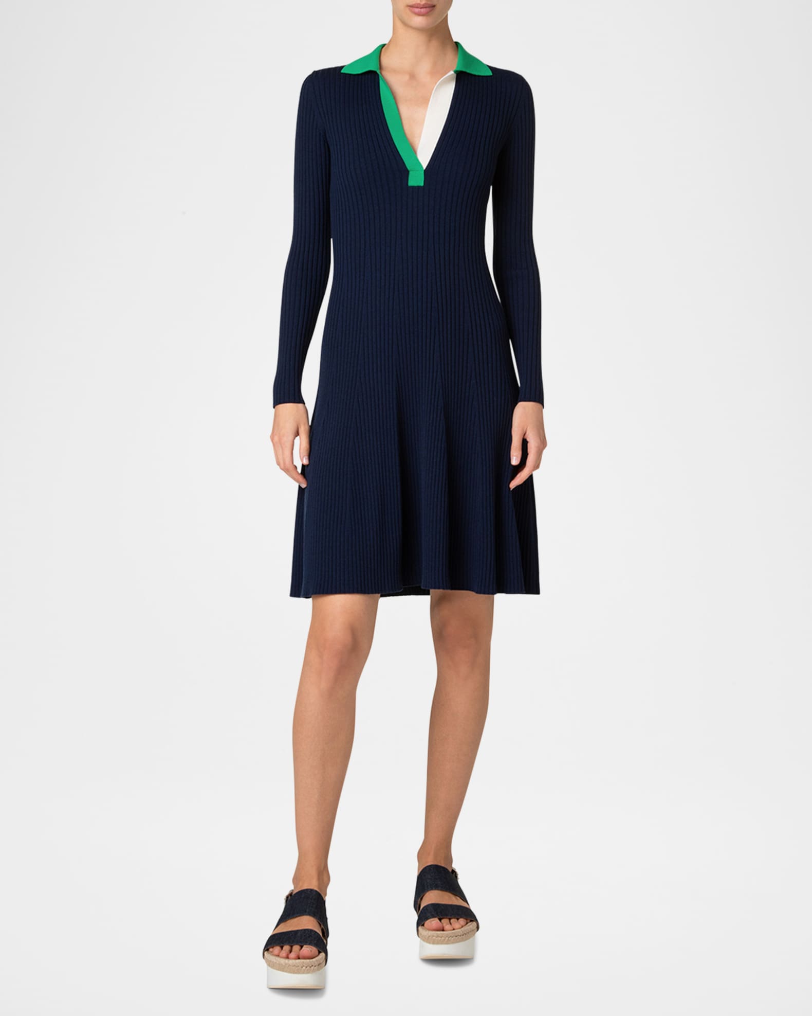 Colorblock Polo Knit A-Line Dress 1