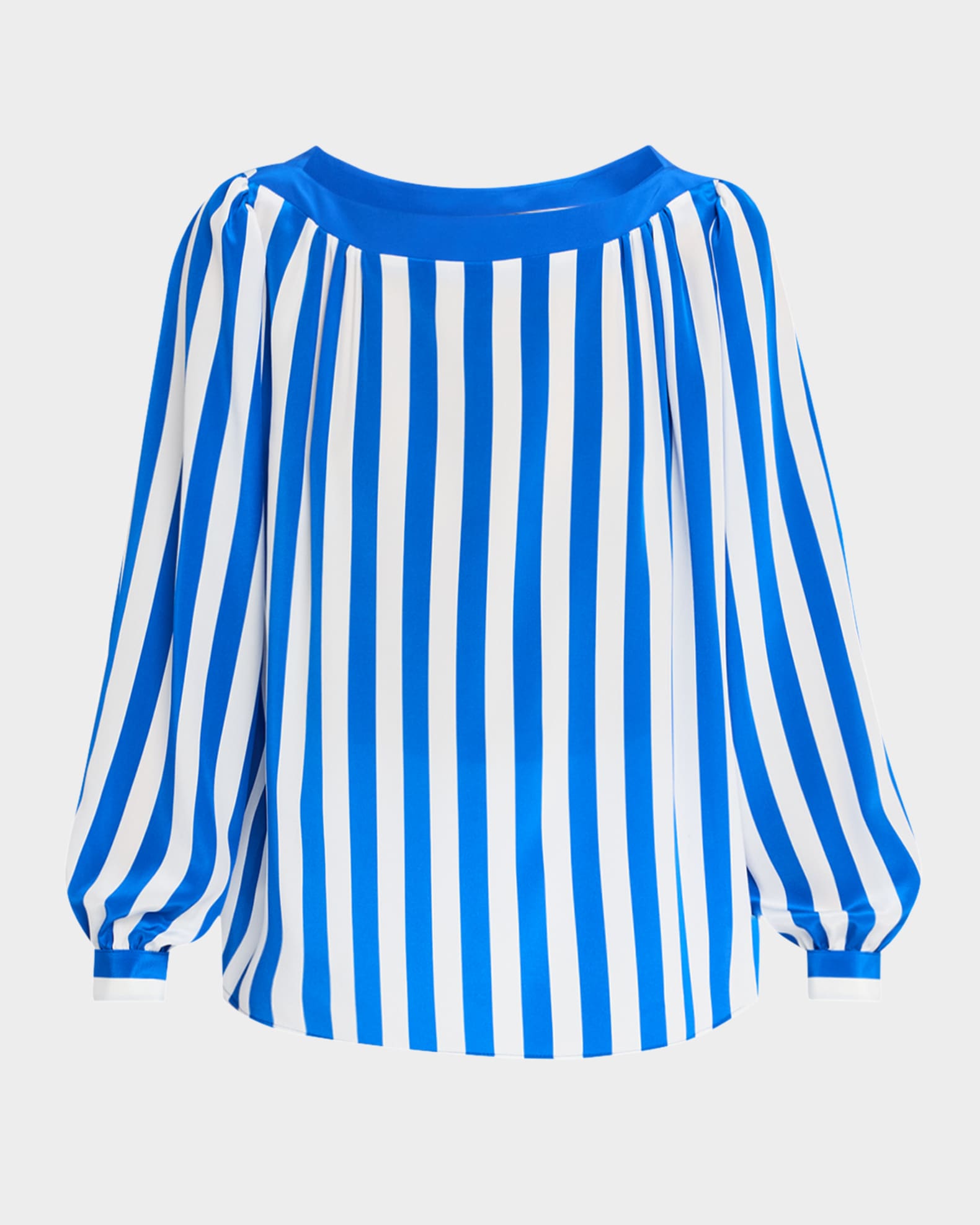Striped Silk Long-Sleeve Blouse 0