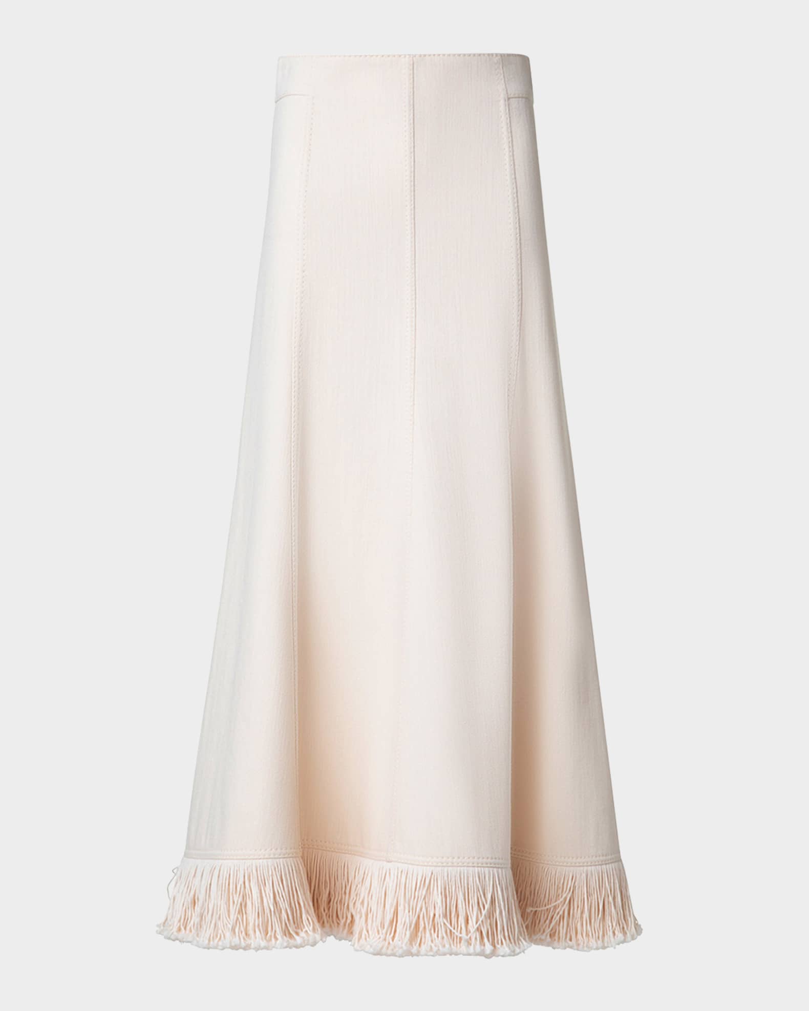 Fringe-Hem Cotton-Wool Denim Midi Skirt 0