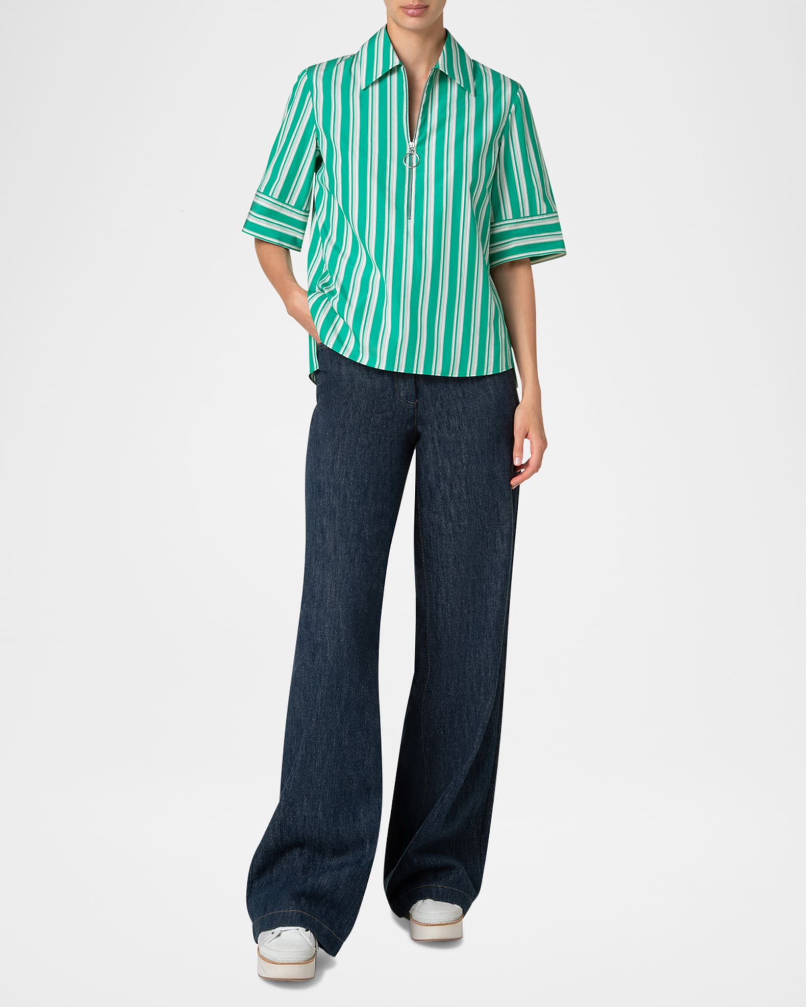 Deck Chair Stripe Zip-Front Poplin Blouse 1