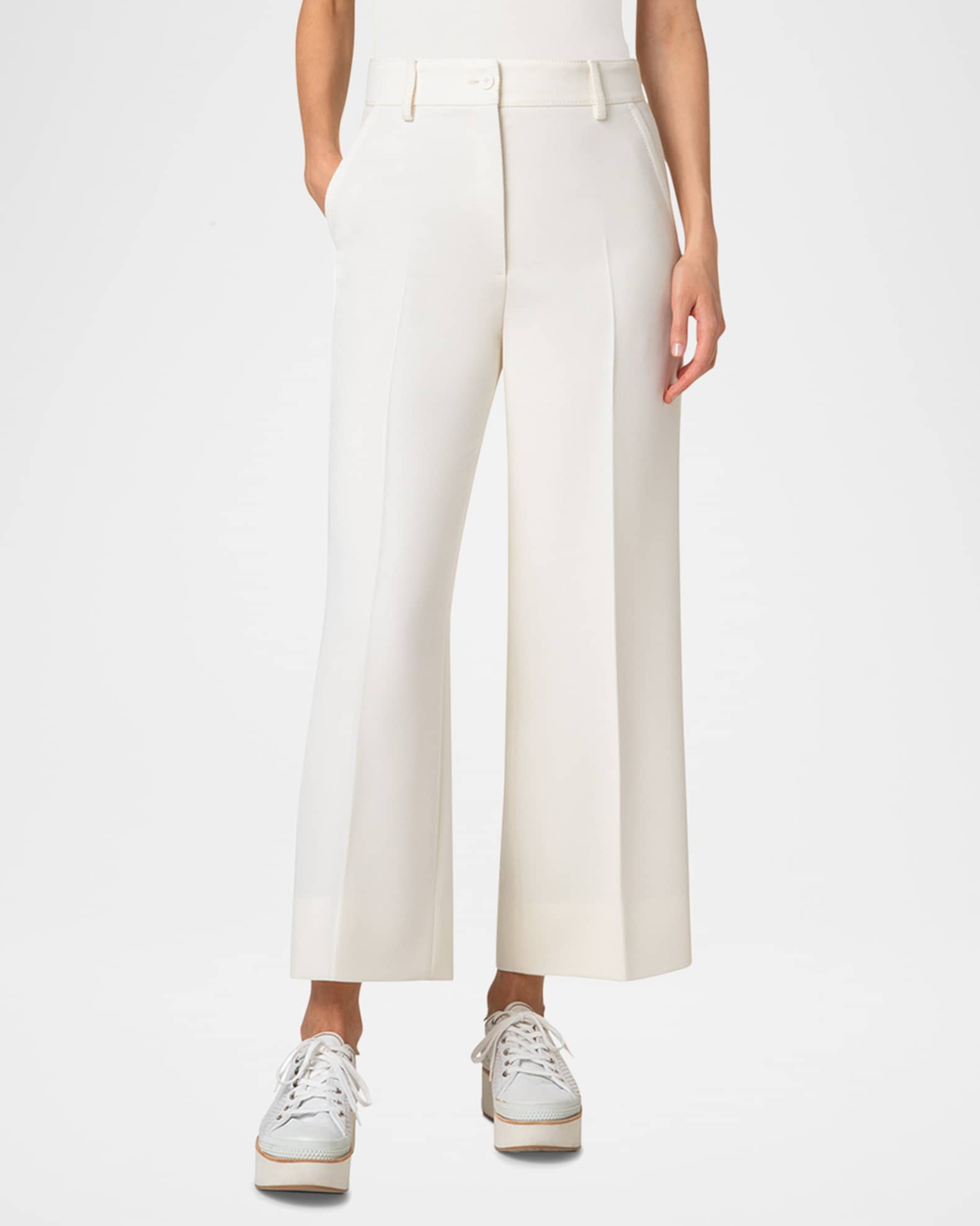 Chiara Wool Tricotine Wide-Leg Ankle Pants 1