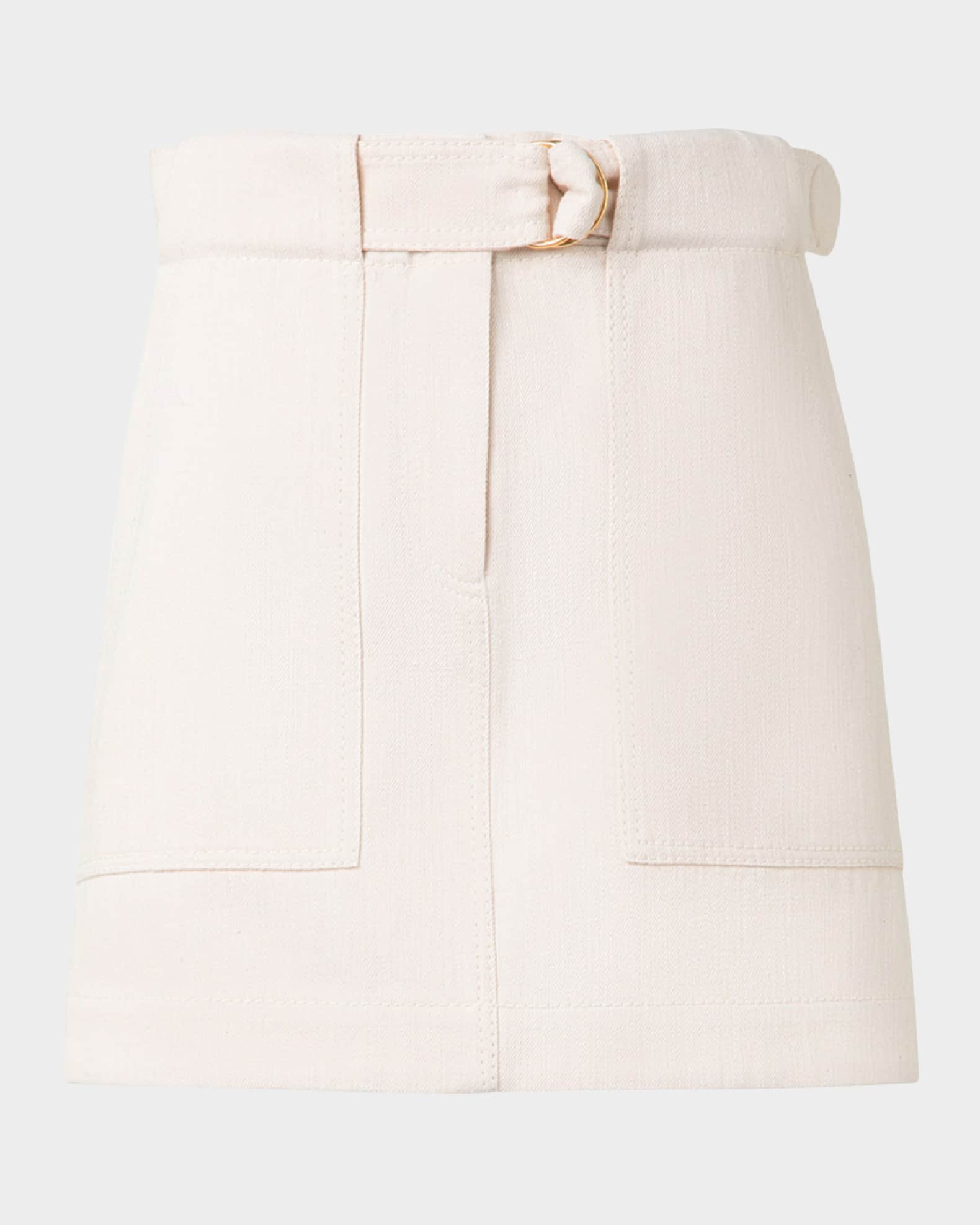 Belted Cotton Wool Denim Mini Skirt 0