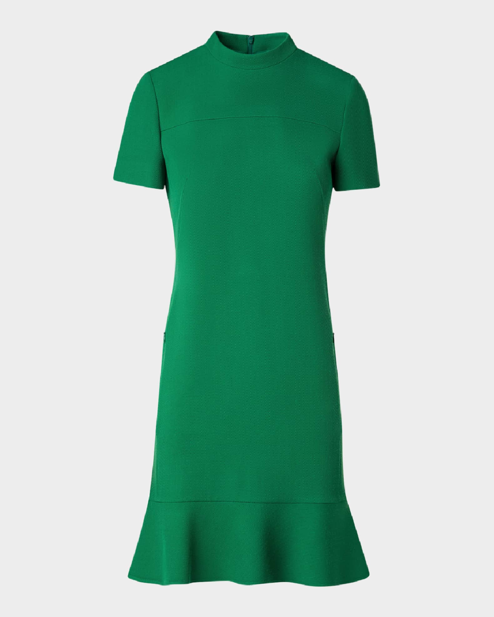 Short Ruffle Hem Wool Tricotine Dress 0