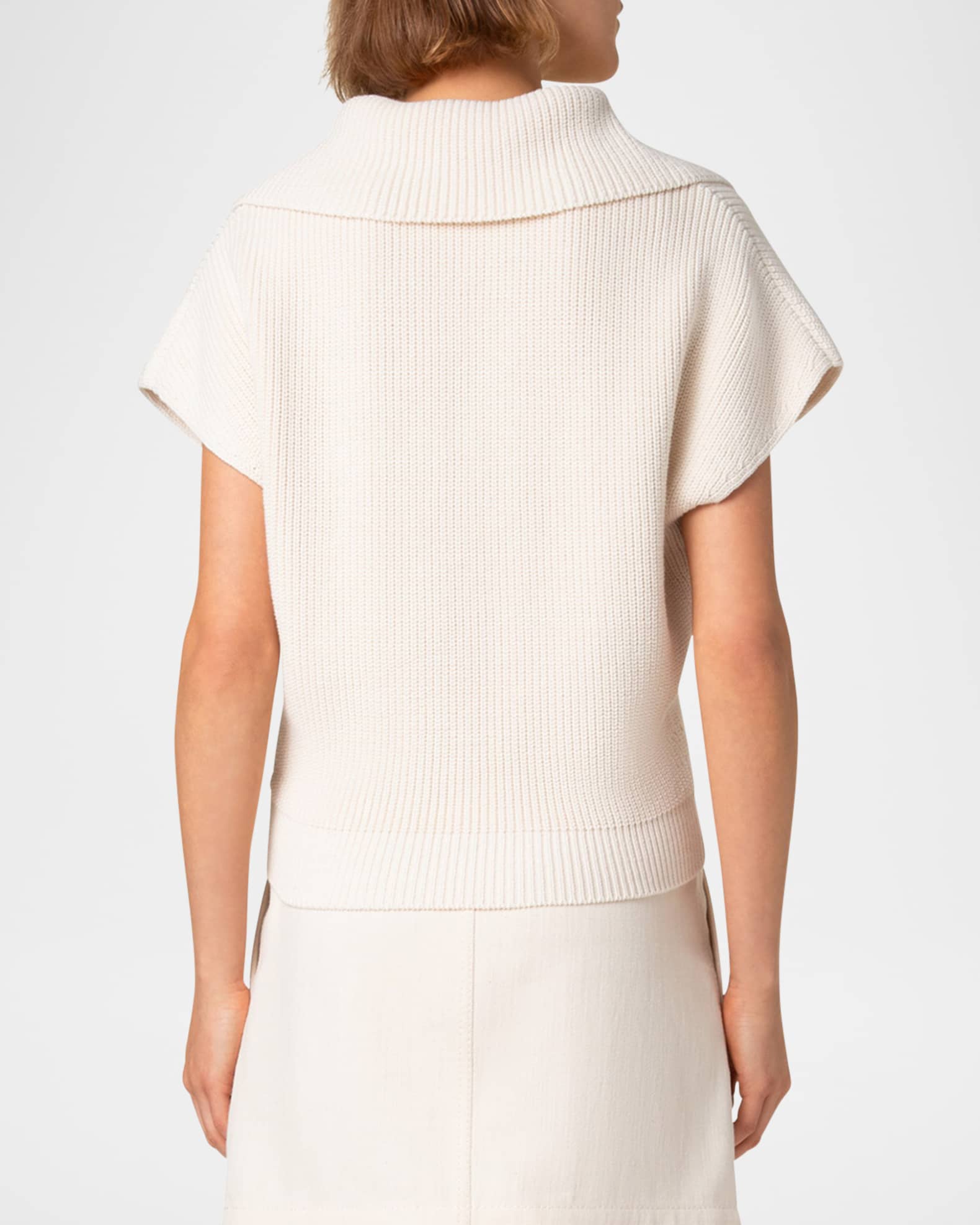 Akris punto Sailor-Collar Cap-Sleeve Zip Knit Sweater