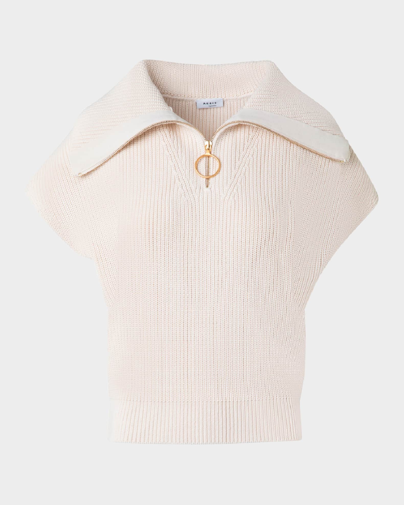 Sailor-Collar Cap-Sleeve Zip Knit Sweater 0