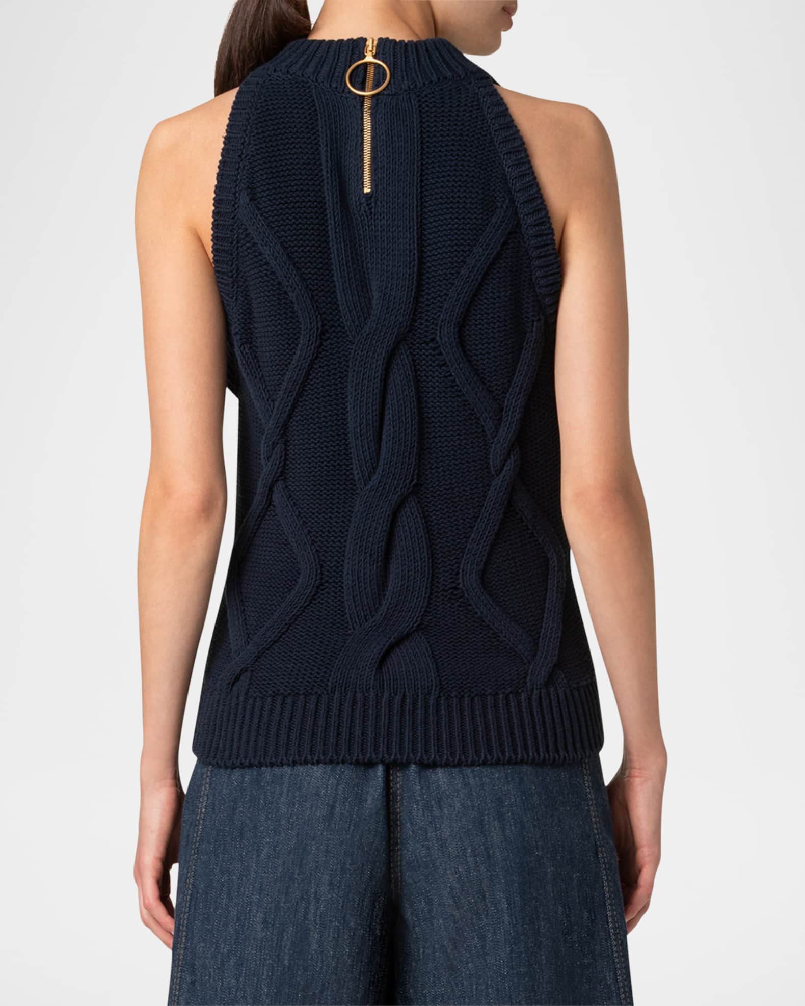 Akris punto Mock-Neck Chunky Cotton Cable-Knit Tank Top