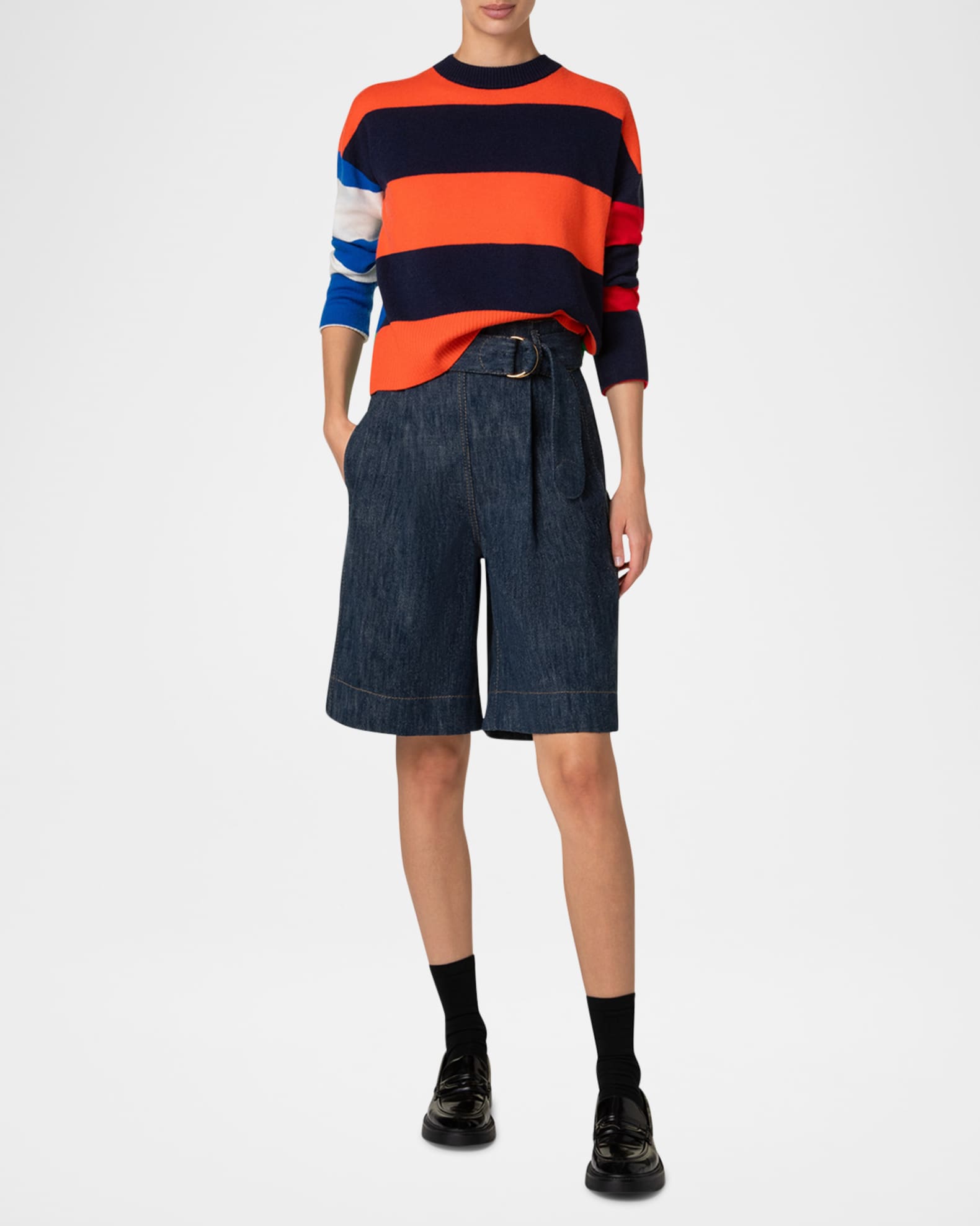 Colorblock Striped Boxy Cashmere-Wool Sweater 1