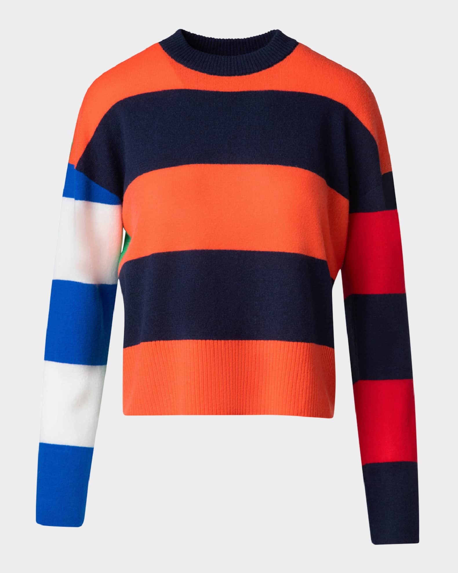 Colorblock Striped Boxy Cashmere-Wool Sweater 0