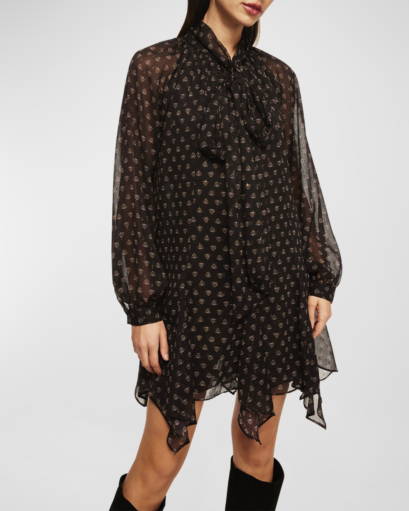 Cindy Chiffon Tie-Neck Handkerchief Mini Dress 1