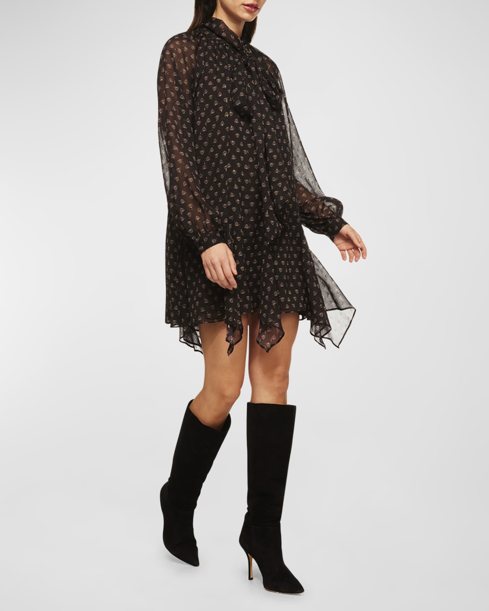 Cindy Chiffon Tie-Neck Handkerchief Mini Dress 0