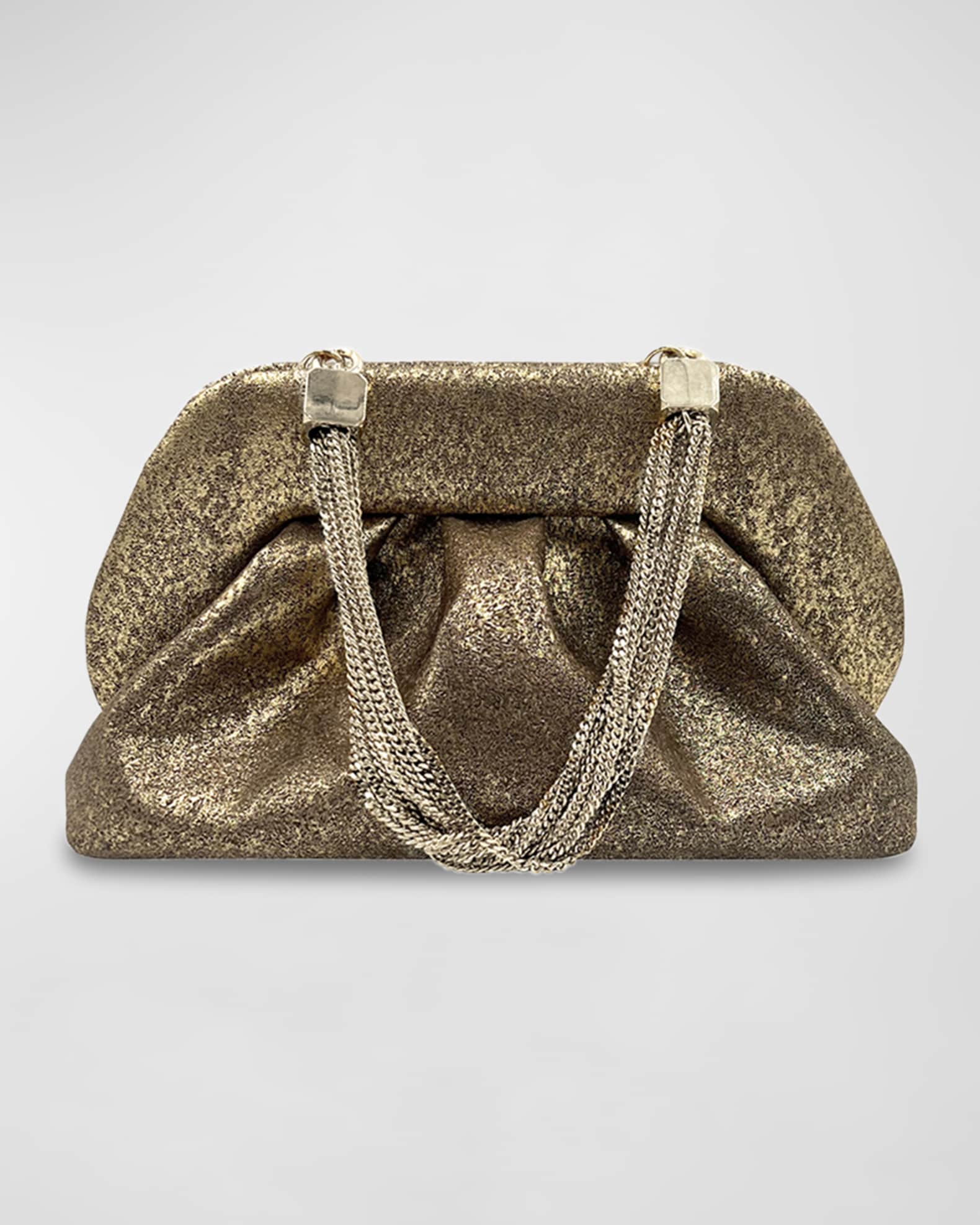 THEMOIRE Tia Palma Metallic Vegan Fabric Clutch Bag Neiman Marcus