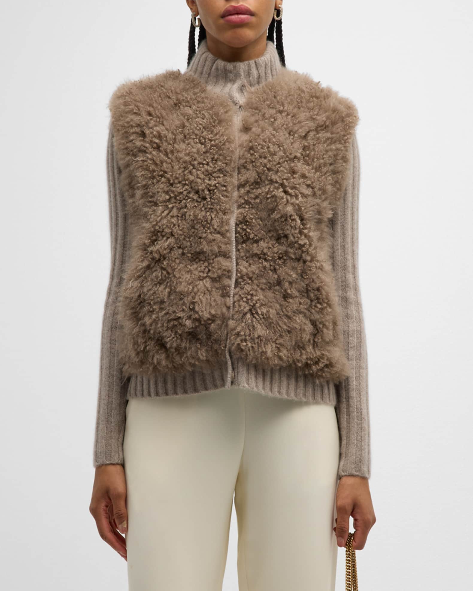 TSE Cashmere Cashmere Goat Fur Ribbed Button-Down Cardigan TSE Cashmere Cashmere Goat Fur Ribbed Button-Down Cardigan