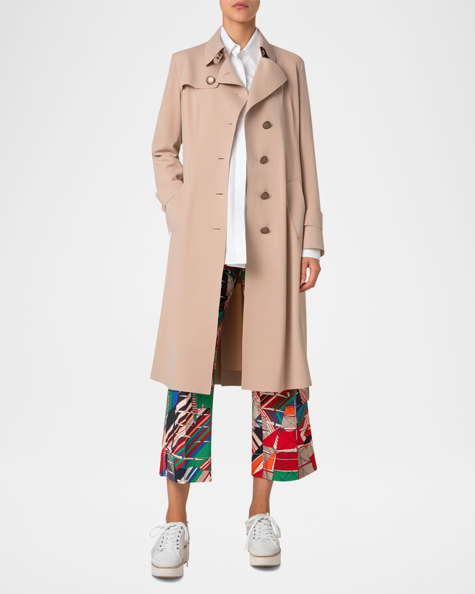 Techno Laser Cut Crepe Belted Trench Coat 1
