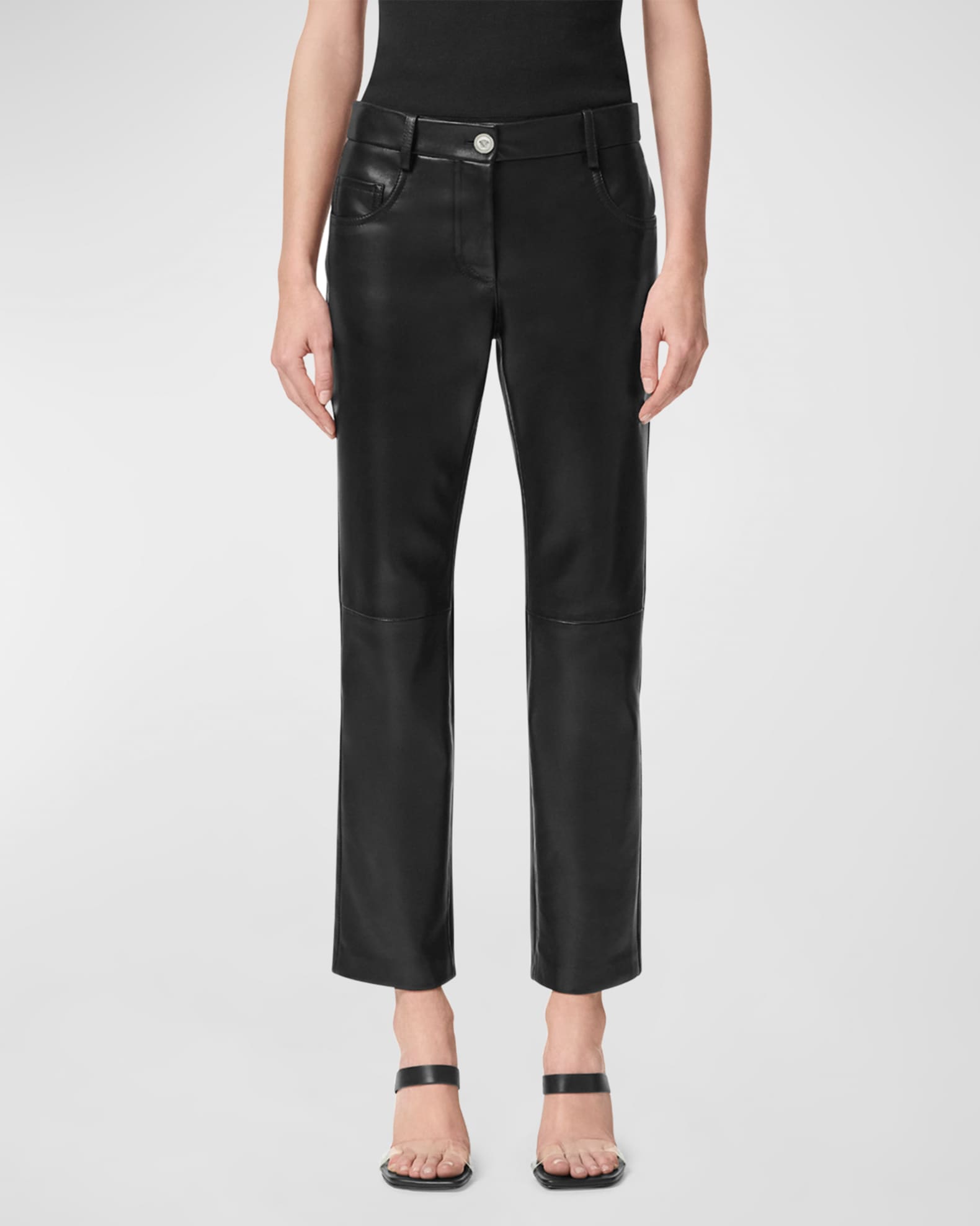 Plonge Leather Straight-Leg Ankle Pants 1