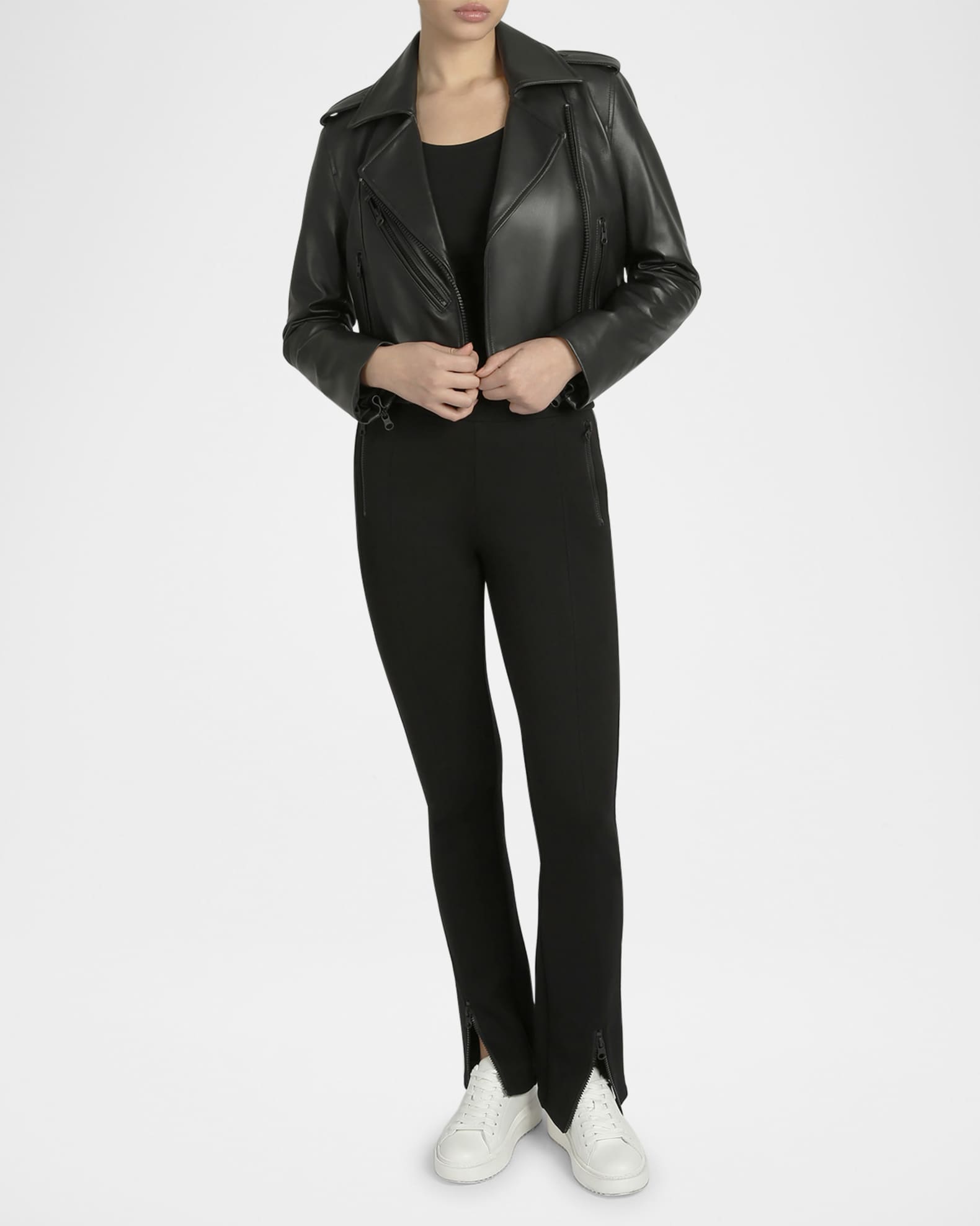 Cleo Cropped Leather Moto Jacket