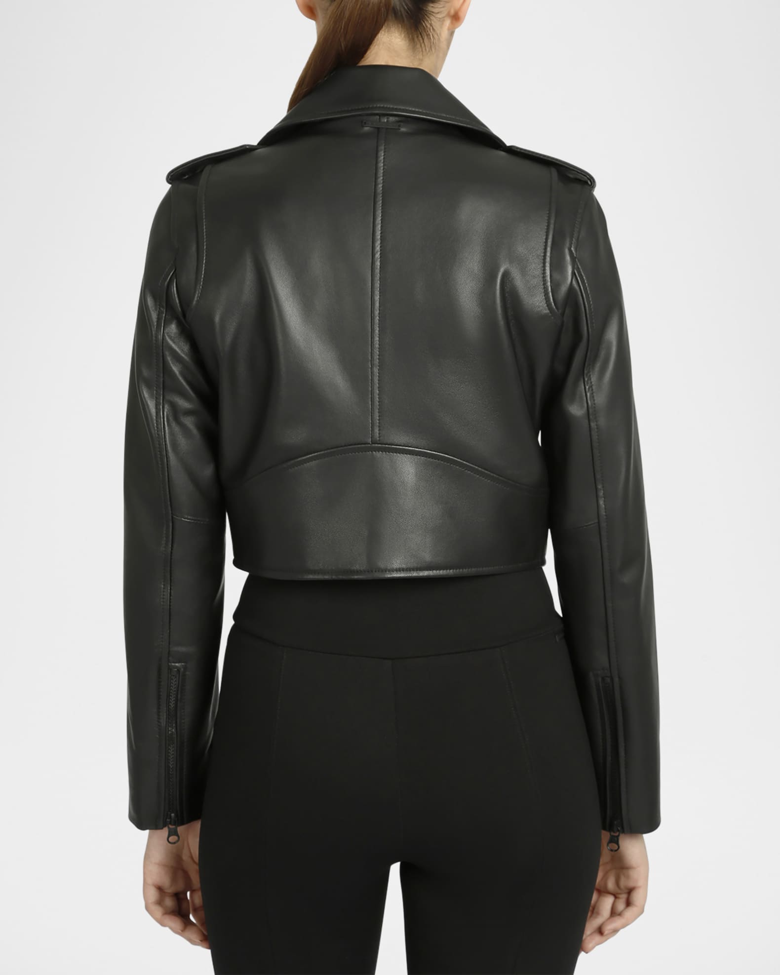 Blanc Noir Cleo Cropped Leather Moto Jacket Neiman Marcus