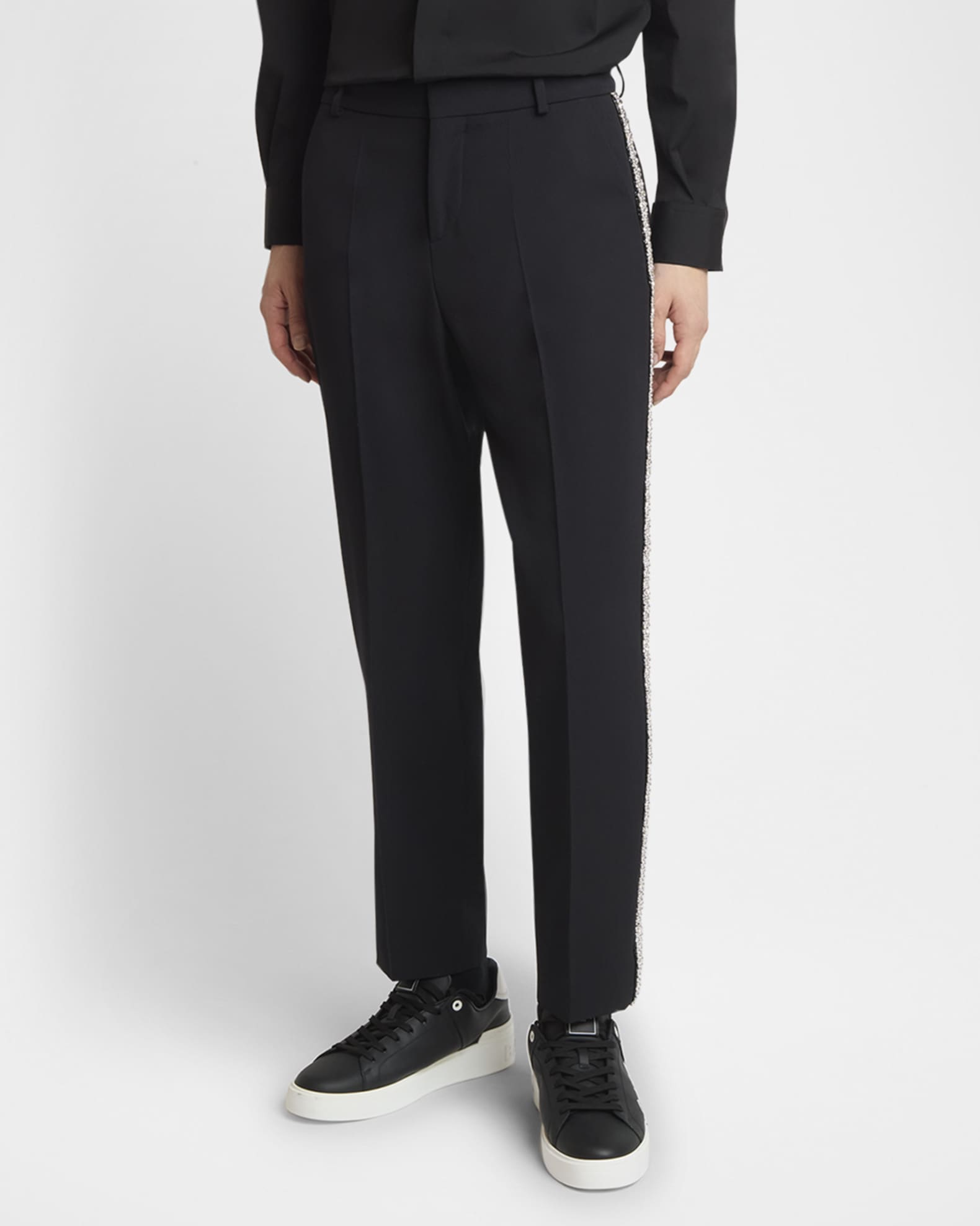 Men's Wool Pants With Strass Piping