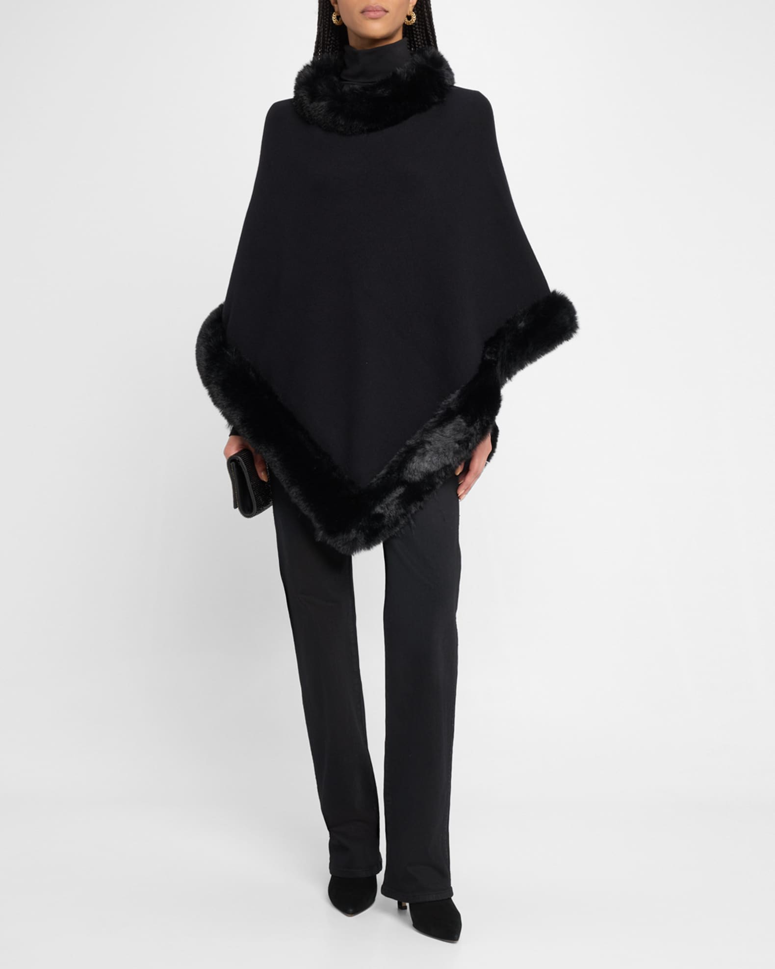 The Penny Poncho W/ Faux Fur Trim 1