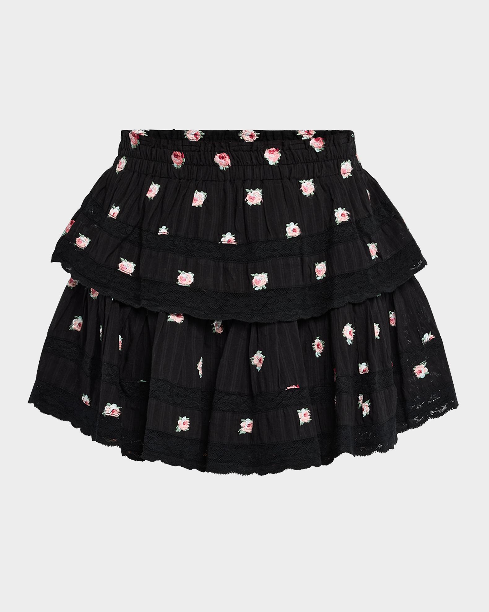 Hot Pink Patterned Layered Ruffle Smocked Tiered Mini Skirt main image 0
