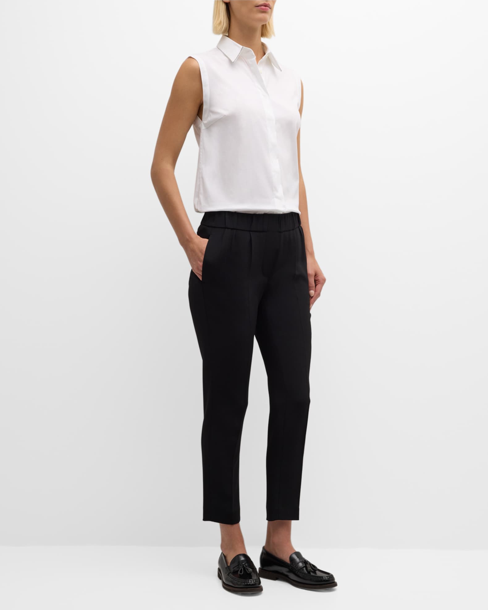 Brunello Cucinelli Cotton Poplin Button-Front Shirt with Monili