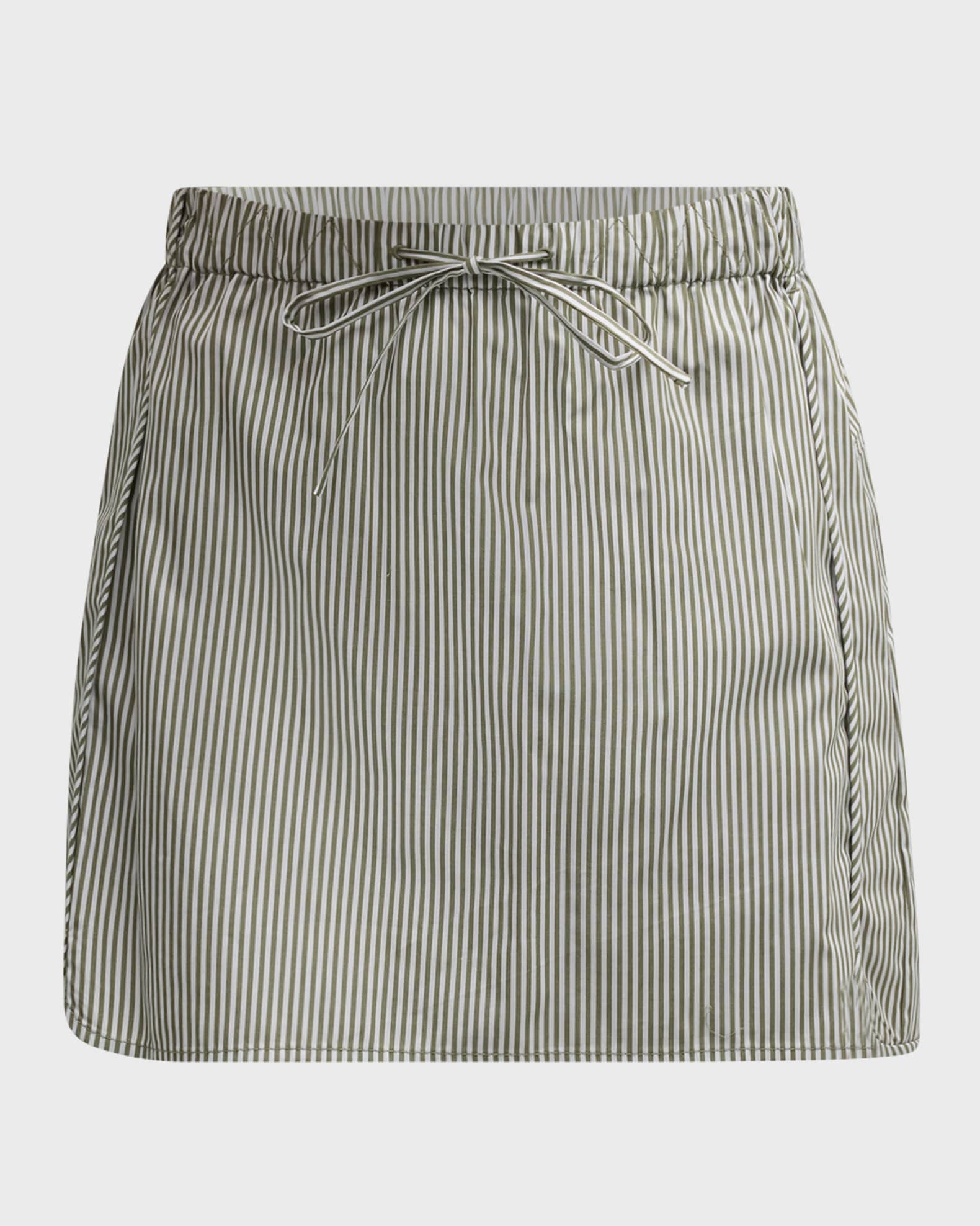 SIMKHAI Shiori Drawstring Cotton Stripe Mini Skirt Neiman Marcus