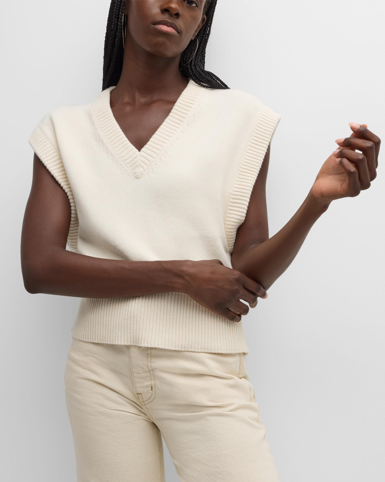 SIMKHAI Erin Cotton-Blend V-Neck Sweater Vest | Neiman Marcus