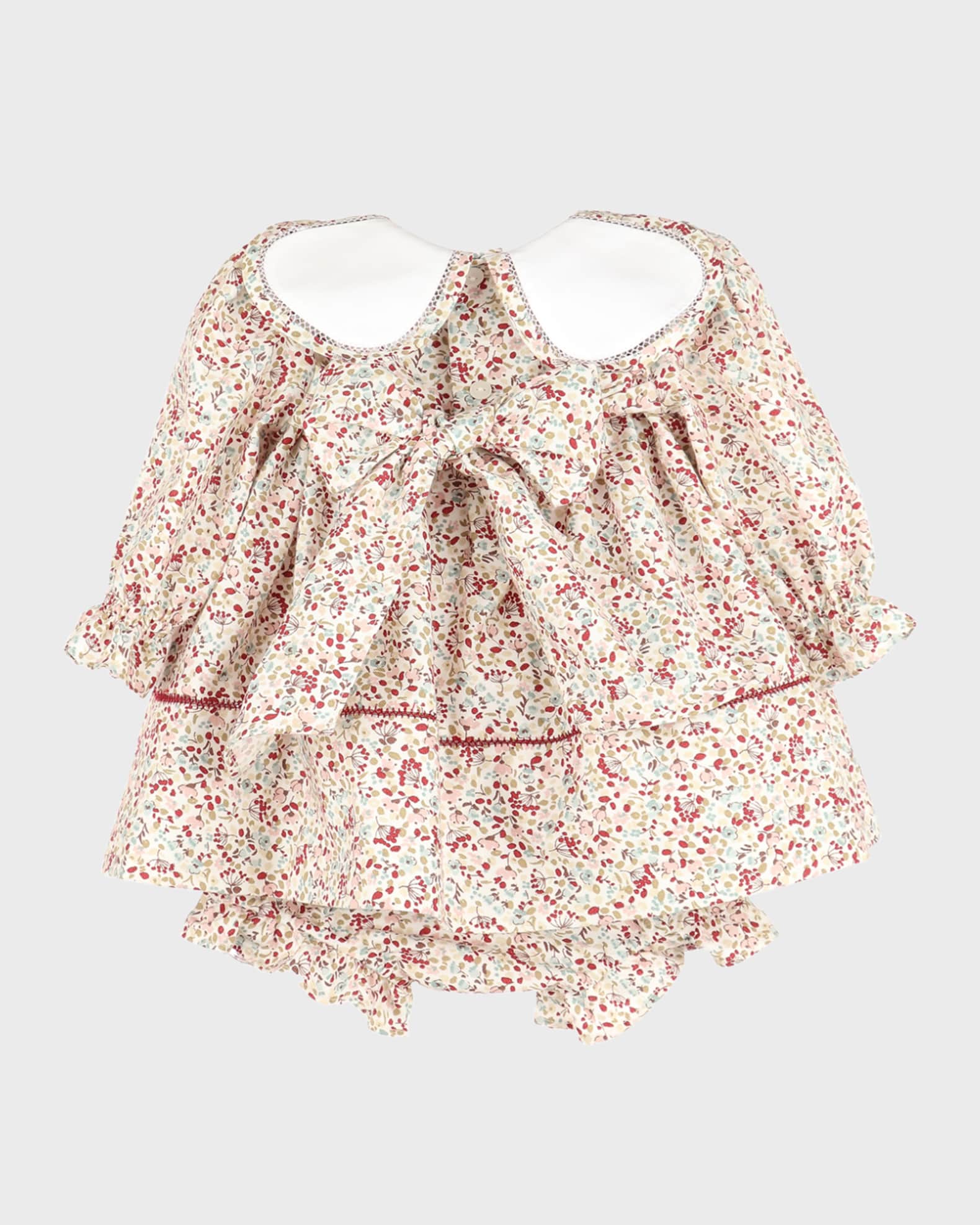 Luli & Me Toddler Girls Light Blue Pique Party Dots Bloomers Set - Bows on Shoulders main image 1