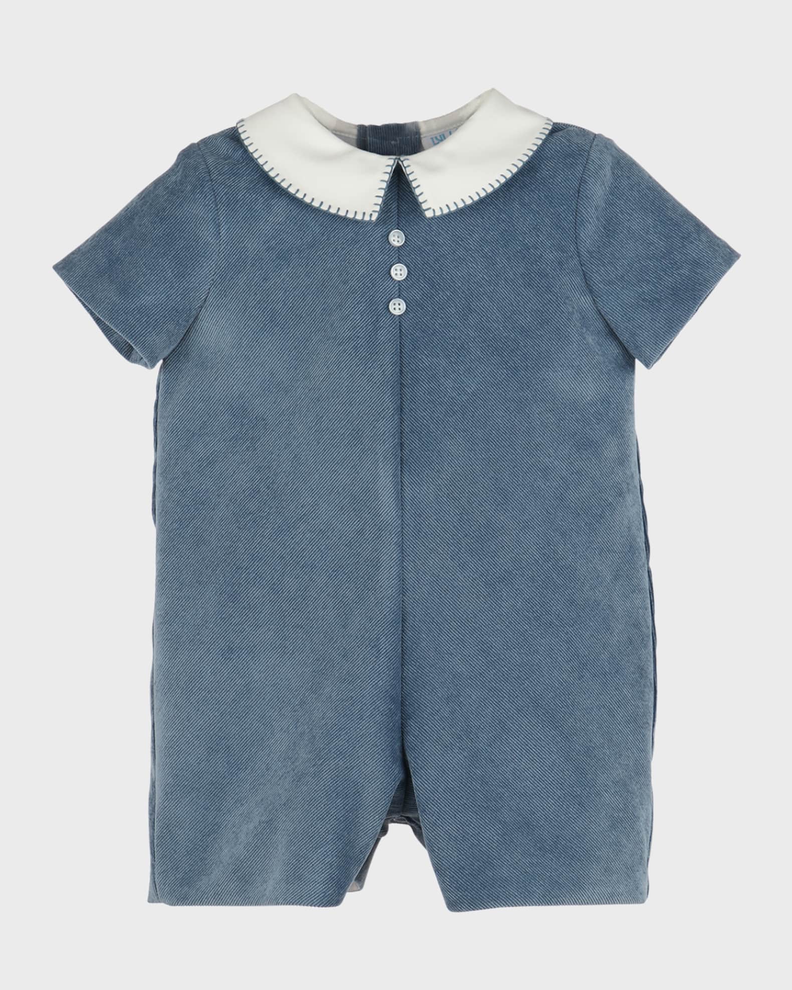 Luli & Me Boy's Ribbed Collared Playsuit, Size 6M-24M